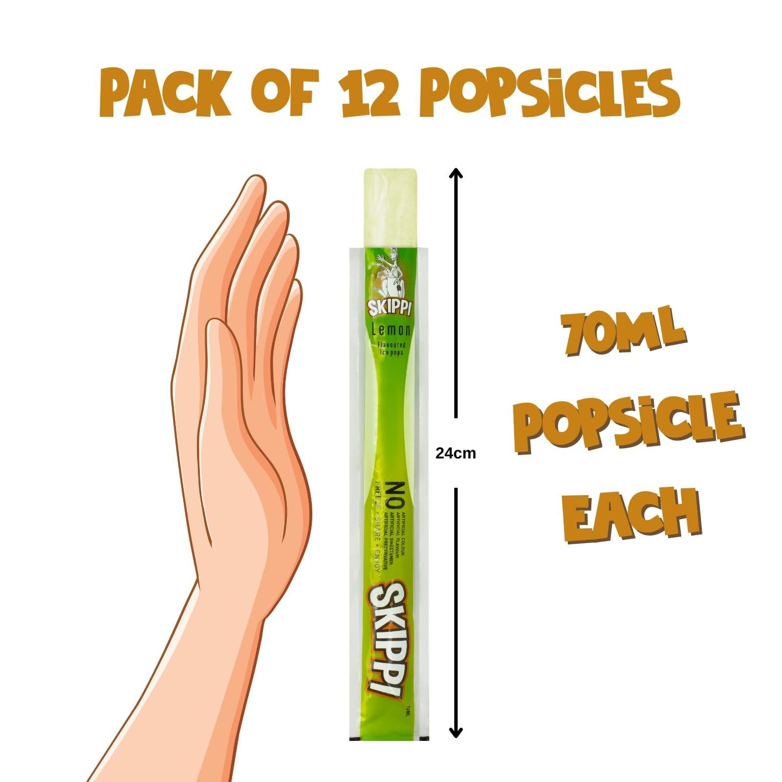 Skippi Ice Pops Skippi Icepops 100% Natural Freezer Pops, Juice Bars, Fat Free Ice Pops - Lemon Flavour (Box of 12 Pops)