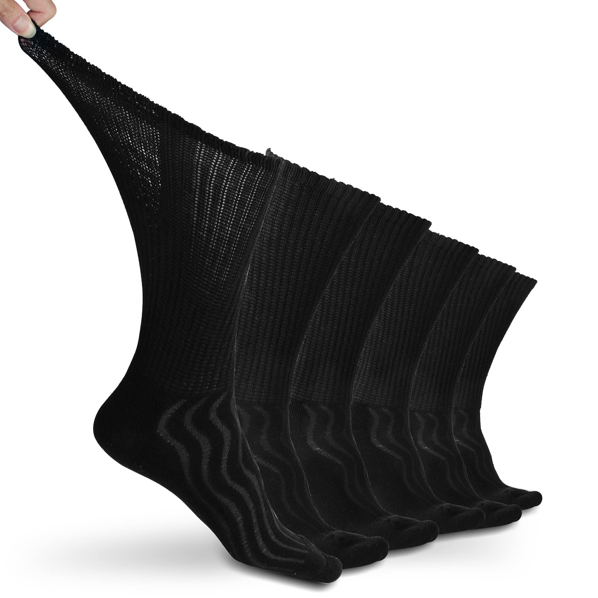 LIN LIN Diabetic Socks for Men & Women, 6 Pairs Crew/Ankle Socks with Cushion, Non-Binding, Extra Wide Top, Loose Fit