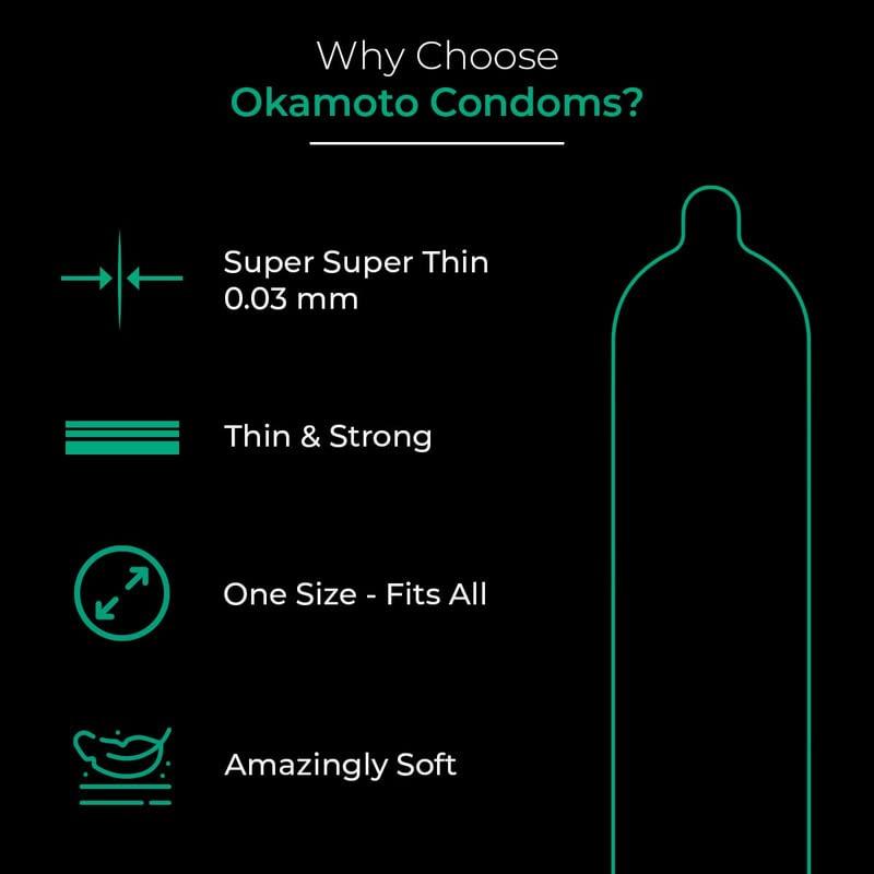 OKAMOTO Okamoto Condom | Ultra Thin Condoms for Men | Thinnest Premium Japanese Condoms | Made In Japan | 0.03 mm thin | 003 Platinum (Pack of 4)
