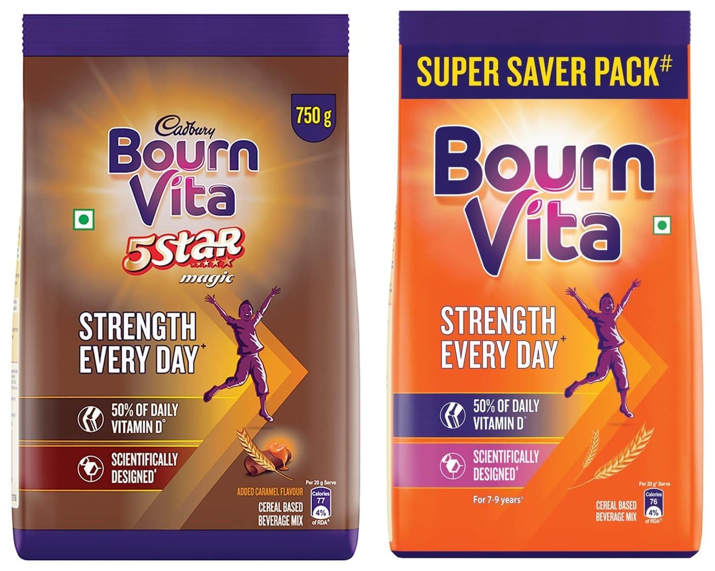 BOURNVITA Cadbury Bournvita Chocolate Nutrition Drink, 1 kg Pouch&Cadbury Bournvita 5 Star Magic Nutrition Drink, 750 g Pouch