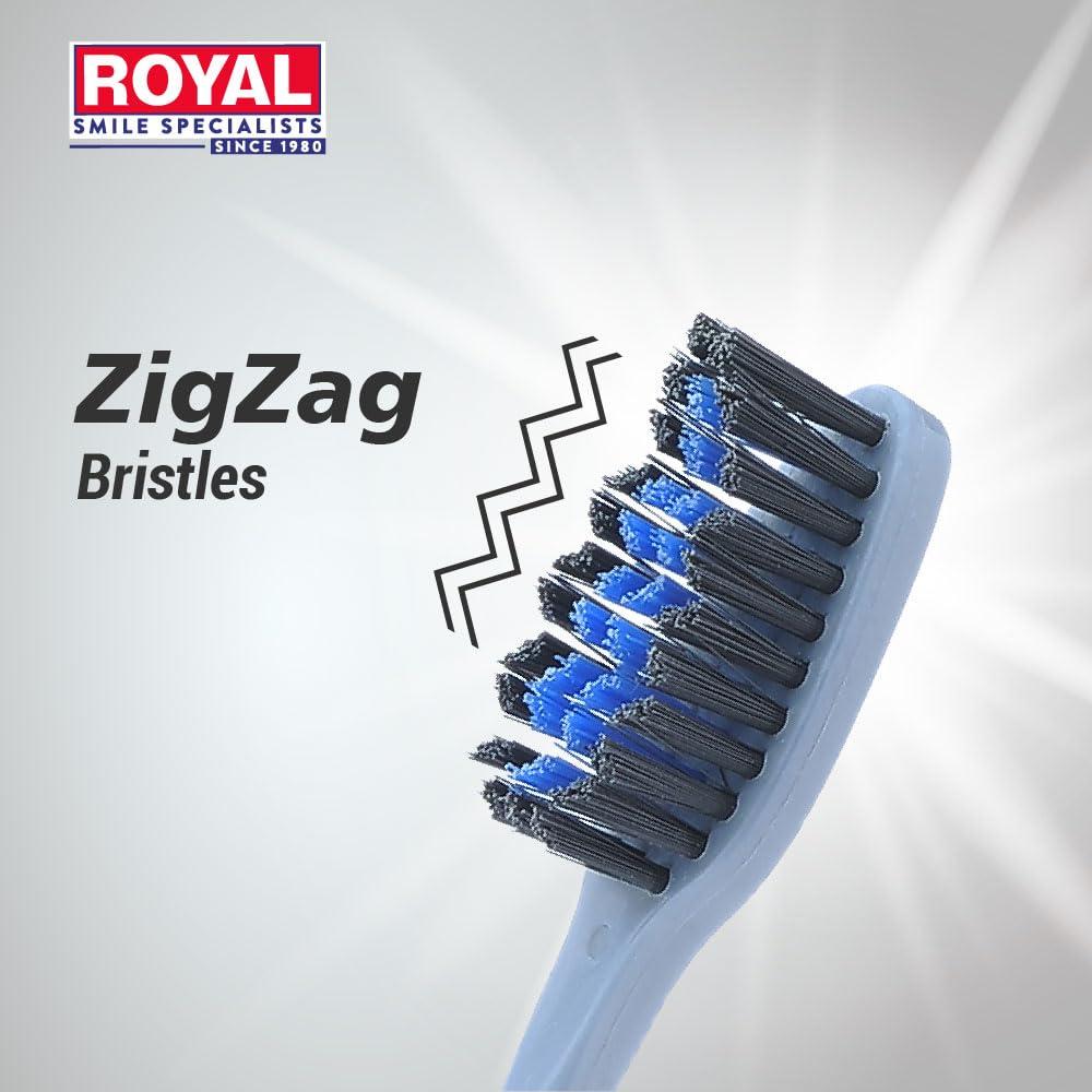 ROYAL SMILE SPECIALISTS Royal Spring Black Toothbrush with Medium Soft Bristles | Hang Card Pack of 12 for Big Families | Manual Toothbrush with Compact Brush Head & Firm Handle for Deep Cleaning (Pack of 12)