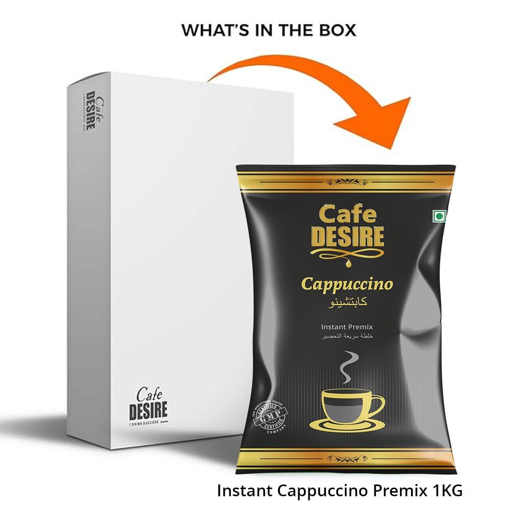 Cafe DESIRE I DRINK SUCCESS Cafe DESIRE I DRINK SUCCESS Cappuccino Premix (1Kg) | Makes 80 Cups | 3 in 1 | Milk not required | For Manual Use - Just add Hot Water | Suitable for all Vending Machines | Vanilla Flavoured