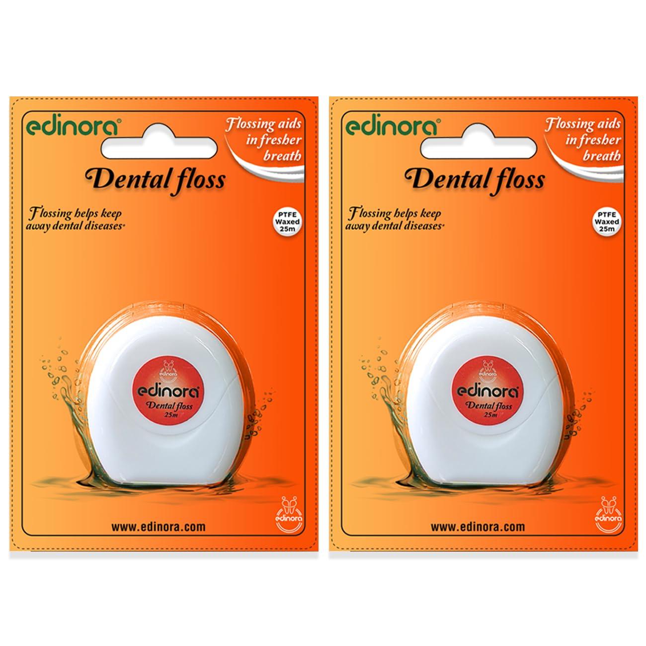 Edinora Edinora Dental Floss | For interdental cleaning and improved mouth health | 25m long, PTFE waxed dental floss | For Clean teeth and Fresh breath | Pack of 2