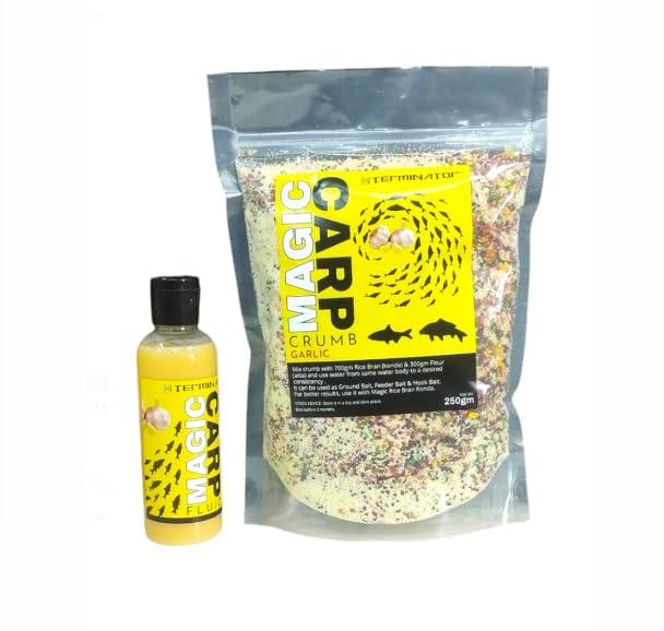 AUF AUF HTERMINATOR Magic CARP Crumb 250GM and Magic CARP Fluid 100ML Fish Bait Combo (Garlic Combo)
