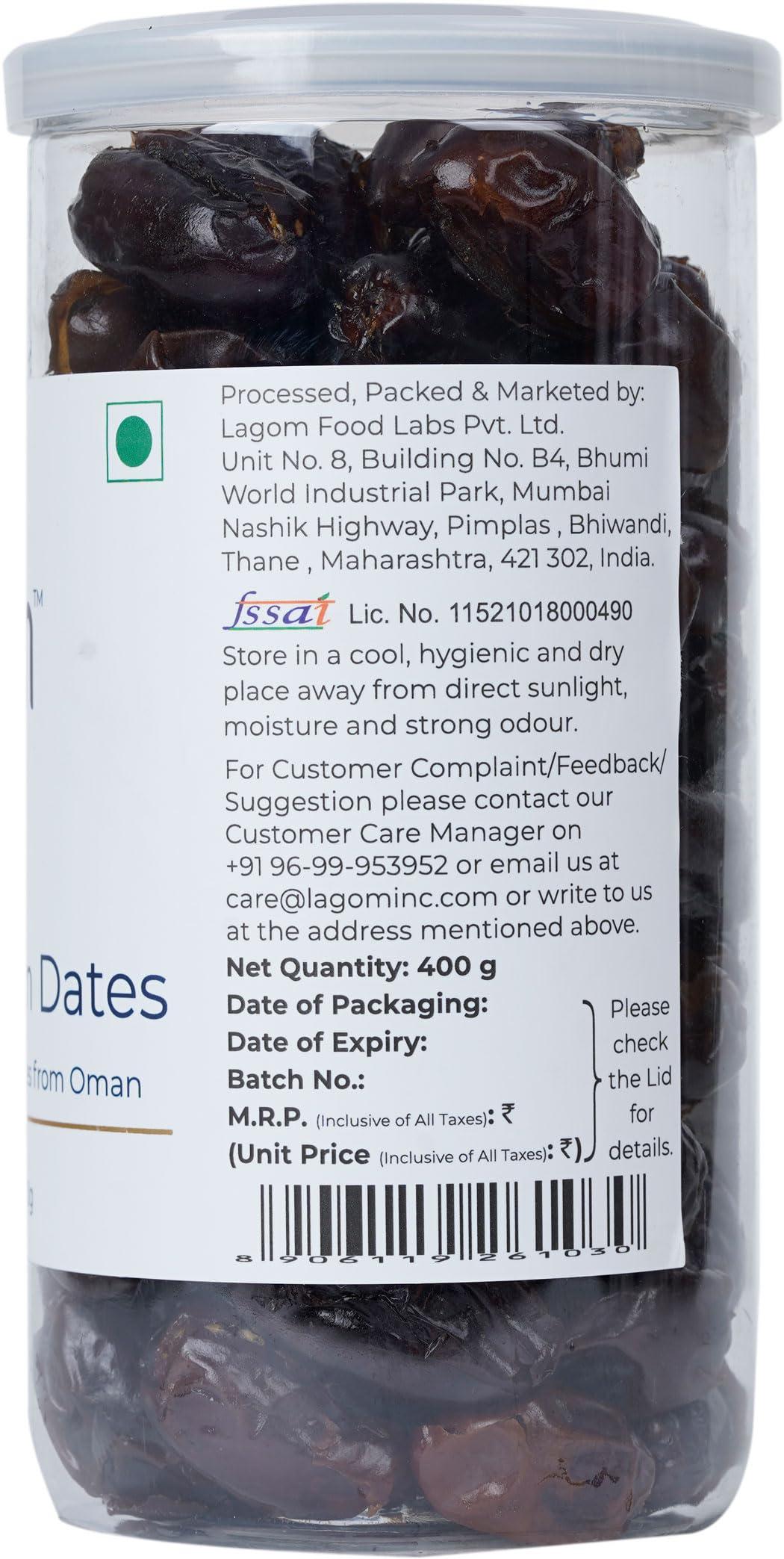 Lagom Lagom Gourmet Seedless Omani Dates 400g | All Natural | No Preservatives | No Added Sugar | Gluten Free | Vegan | Plant Based | Non GMO | Dates Dry Fruits | Khajur | Khajoor | Khejur