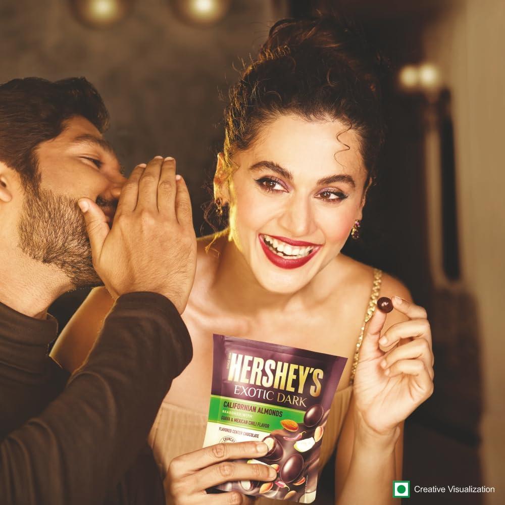HERSHEY'S HERSHEY\'S Exotic Dark Chocolate- Californian Almond Seasoned with Guava-Mexican Chili Flavor 90G ( Pack of 4), 360 Gm