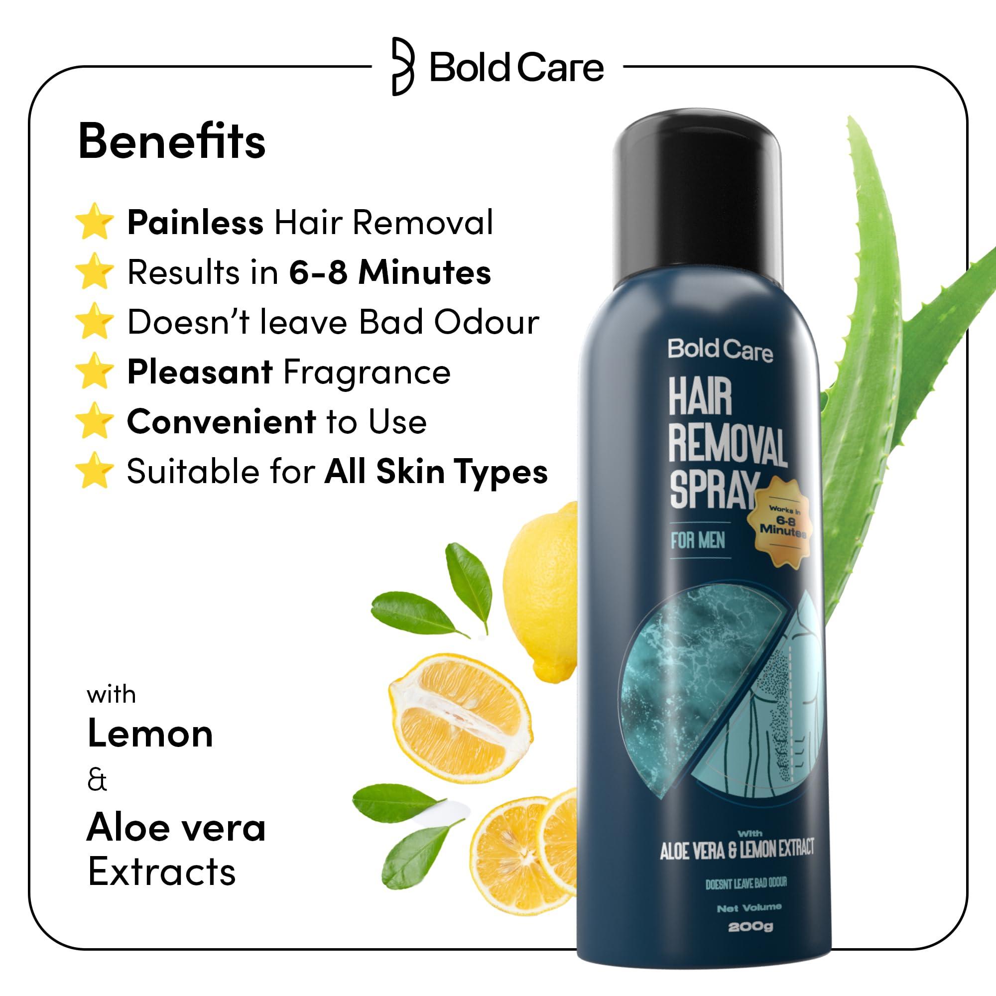 Bold Care Bold Care Hair Removal spray for men 200 ml - Fast & Painless Body Hair Removal Spray for Smooth Back, Chest, Legs, Arms, underarms with Aloe Vera & Lemon Extract - 1 Pack | hair remover private parts