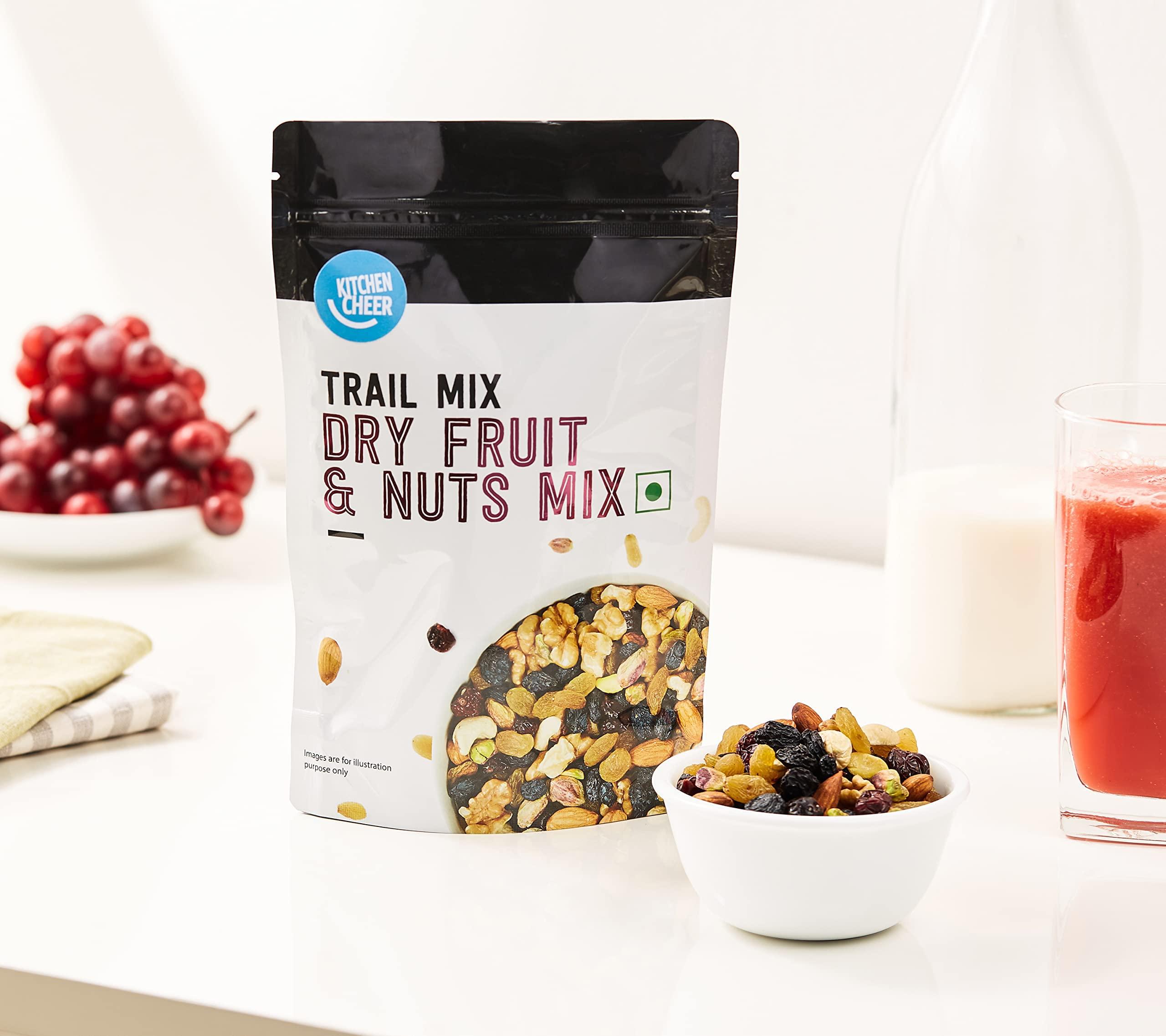 Amazon Brand - Kitchen Cheer Amazon Brand - Kitchen Cheer Dry Fruits and Nuts Mix | 200g Pouch | (Contains Roasted Almonds, Pistachios, Cashews and Walnuts Along With Dried Cranberries, Black Raisins & Indian Raisins)