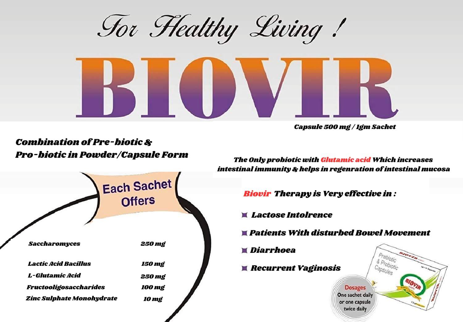 Virgo Healthcare Virgo Healthcare\'s Biovir - 25 Sachets | Saccharomyces Boulardii Prebiotic & Probiotic | Diarrhea | IBS | Lactose Intolerance