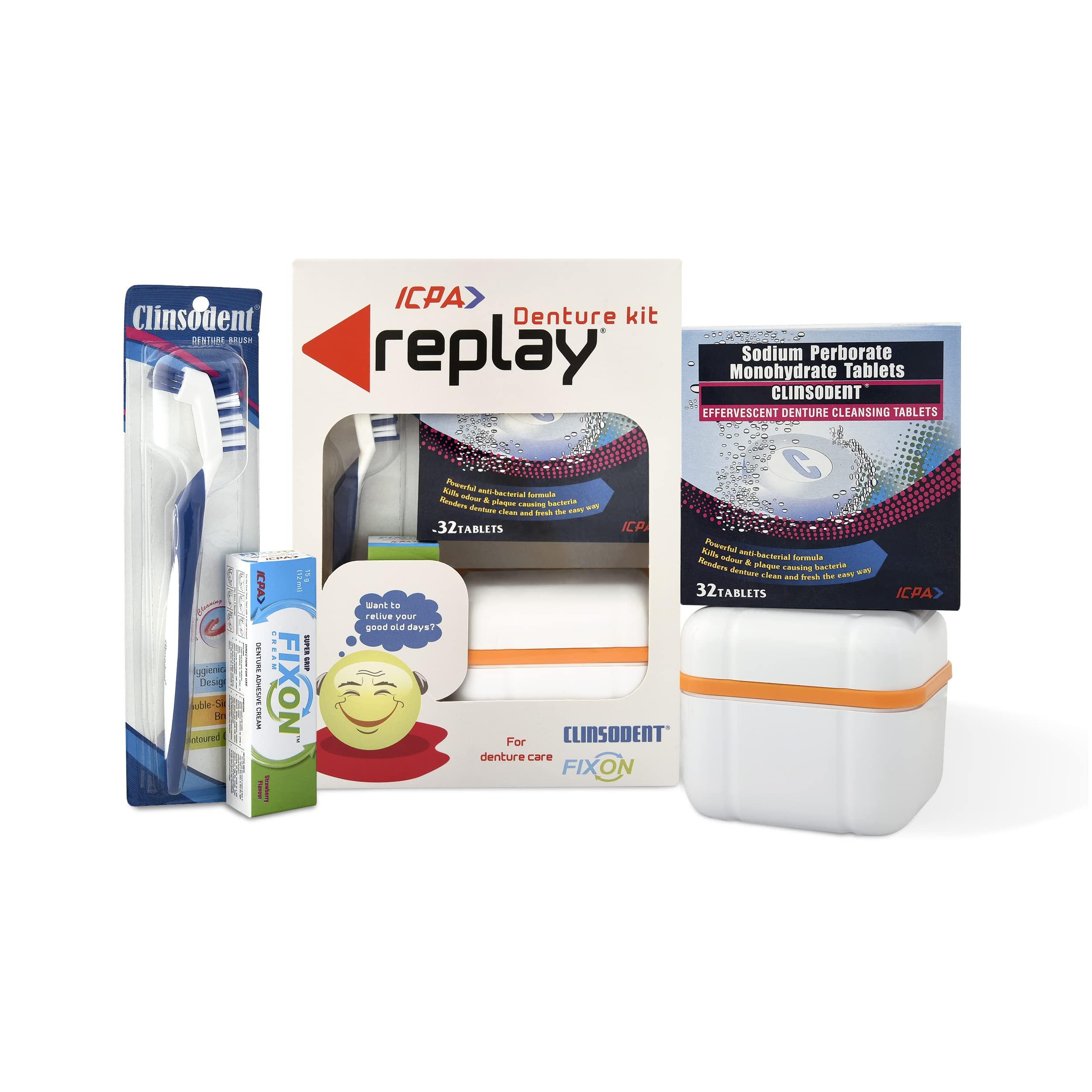 ICPA Replay Denture Cleaning Kit with Storage Container and Adhesive