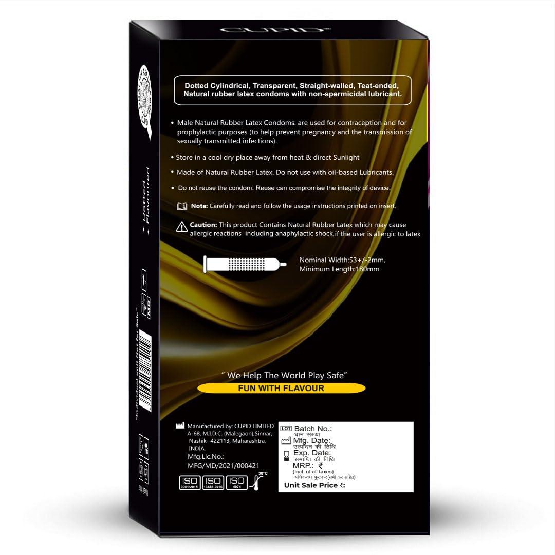 Cupid Limited Cupid Dotted & Flavoured Condoms Mango Flavour (Pack of 5) | Lubricated & Multitextured Condoms | For Her Enhanced Pleasure | Pack of 5, 12 Pcs Each