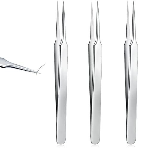Mudder 3 Pieces Ingrown Hair Tweezers Stainless Steel Splinter Tweezers Pointed Blackhead Remover Precision Eyebrow Tweezers for Facial Hair, Ingrown Hair, Splinter and Blackhead Remover (Silver)