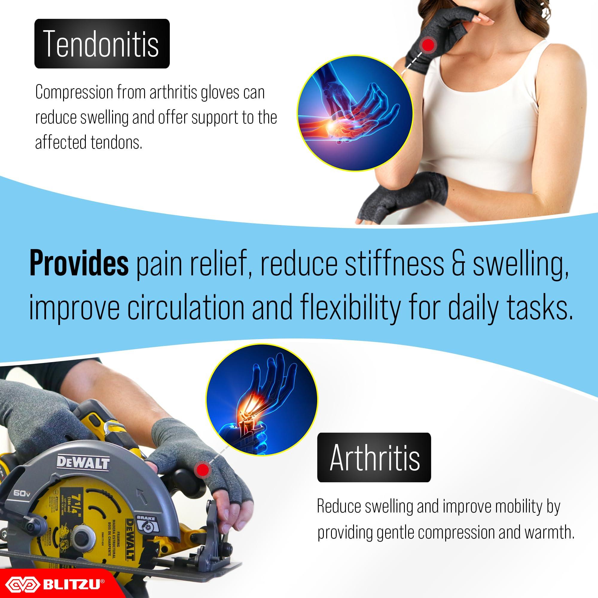 BLITZU BLITZU Raynauds Gloves Fingerless Gloves for Men Compression Gloves for Arthritis Hand Brace for Arthritis Pain and Support Carpel Tunnel Relieve PURPLE M