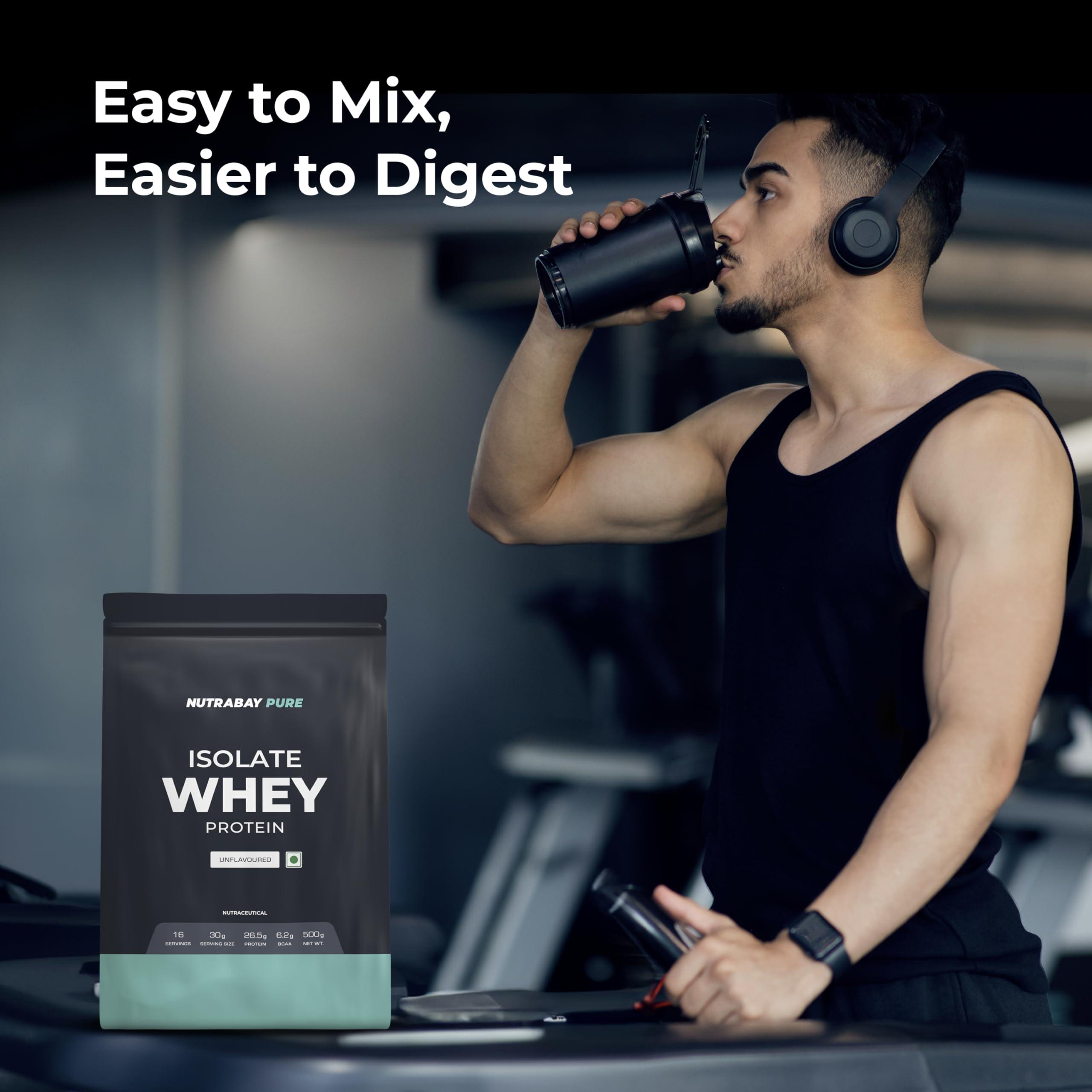 Nutrabay Nutrabay Pure Whey Protein Isolate Powder - 500g, Unflavored | 26.5g Protein, 6.2g BCAA | NABL Lab Tested | Muscle Growth & Recovery | 100% Raw Whey Isolate | For Men & Women