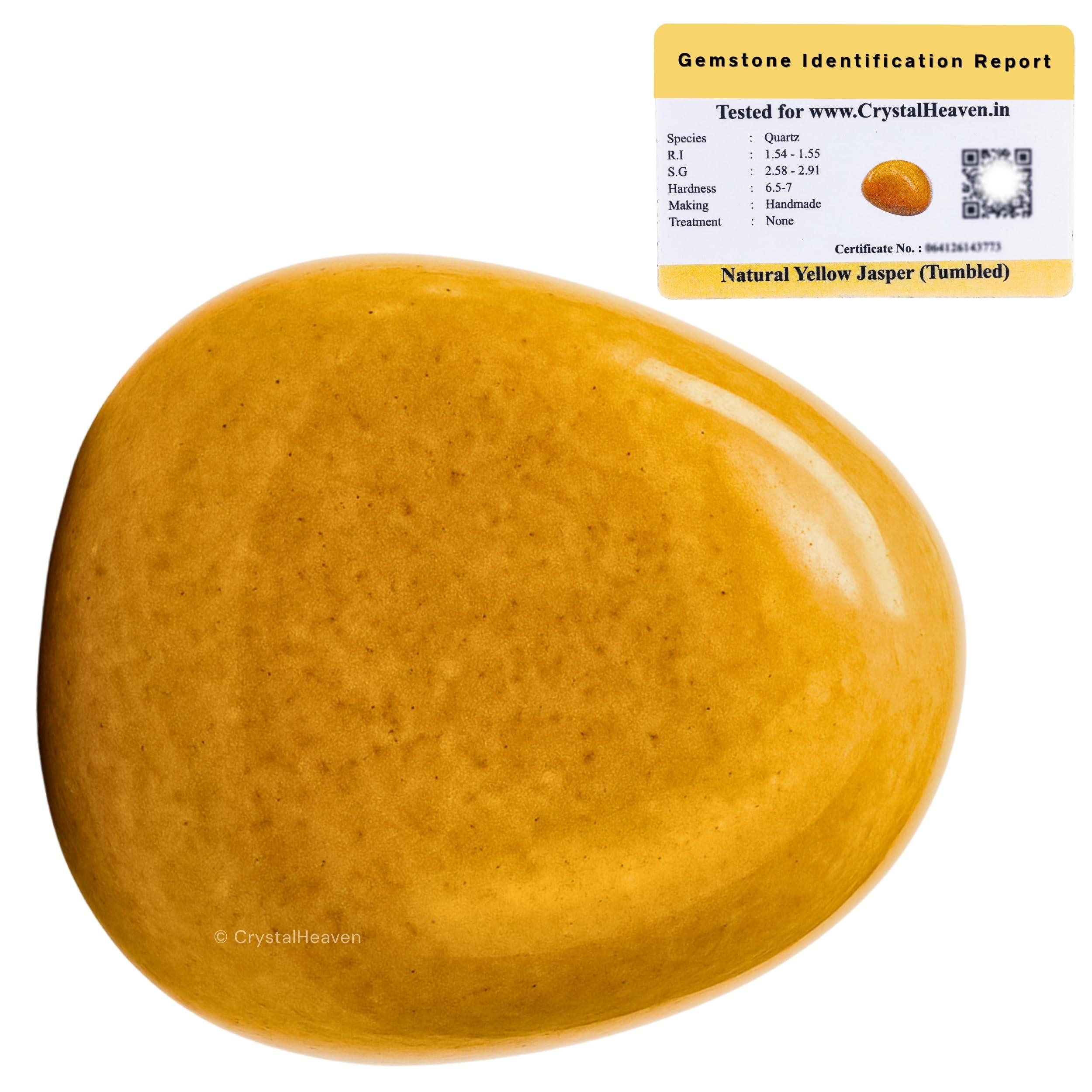 Crystal Heaven Certified Yellow Jasper Crystal Healing Tumbled Stone, Natural Polished Crystals for DIY Crafts, Manifestation, Meditation, Pooja Feng Shui and Reiki Healing (30 Grams)