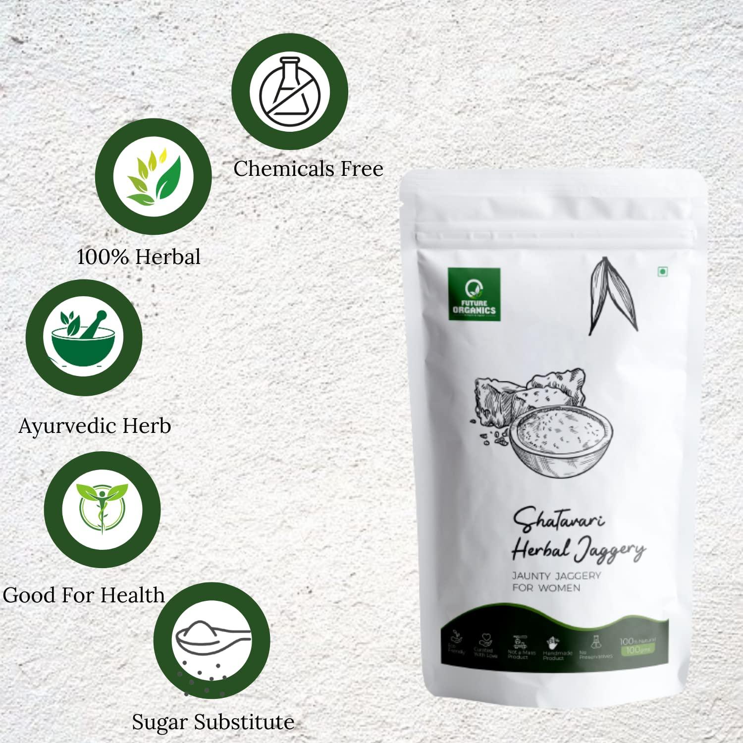 FUTURE ORGANICS –Eat Oragnic! Be Organic!! Future Organics Herbal Jaggery with Shatavari | karupatti | thati bellam | Tale Bella Powder | Made with 100% Natural Herbal Organic Ingredients - 100 Grams