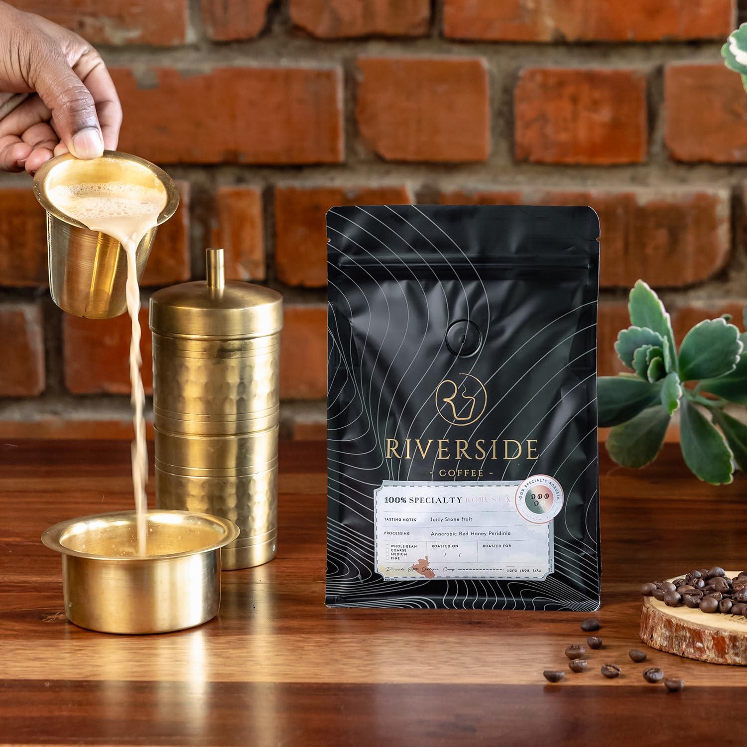 Riverside Coffee Riverside Coffee 100% Speciality Robusta Coffee, Dark Roast 250 gm, Pure Indian Freshly Roasted Ground Coffee Sourced Directly From Coorg, Fine Powder - For South Indian