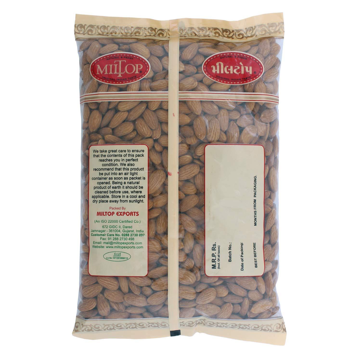 MILTOP Miltop Raw California Almonds | Premium Badam Giri | High in Fiber & Boost Immunity | Hand-picked Nuts & Dry Fruits| 1Kg Pouch