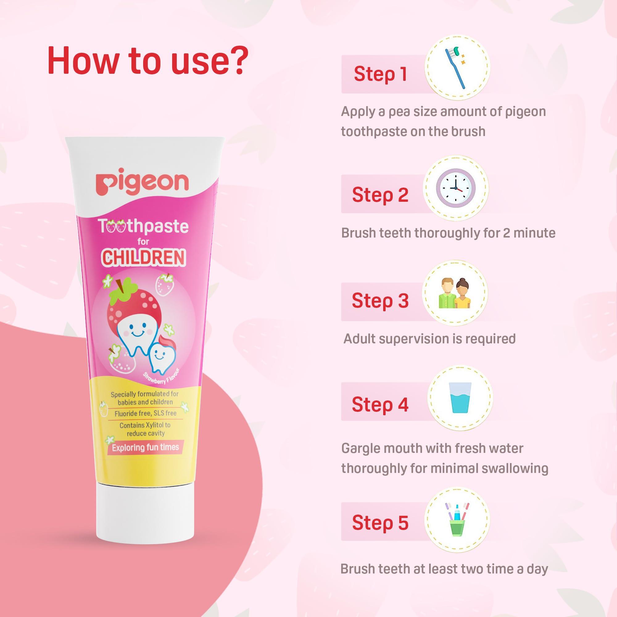 Pigeon Pigeon Strawberry Toothpaste, For Babies And Children,Fluroide -Free,Sls Free,Color Free,Paraben Free, Ph Friendly,45 G, Deep clean