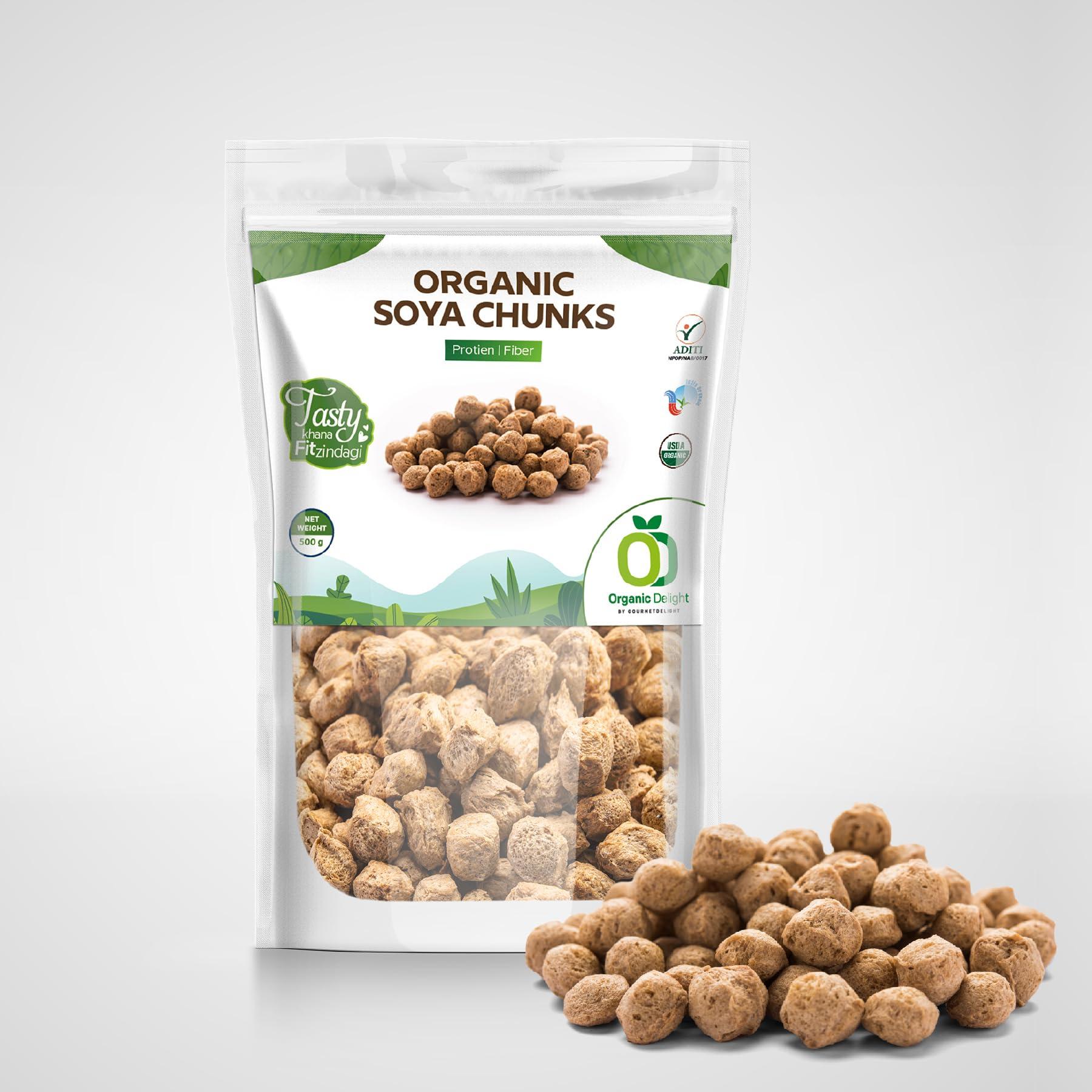 Organic Delight Organic Soya Chunks Big 500gm By Organic Delight USDA Certified Healthy & Tasty Soya Bean Chunks With Natural High Protein Source Of Dietary High Fiber Fresh Soya Wadi 500 gm