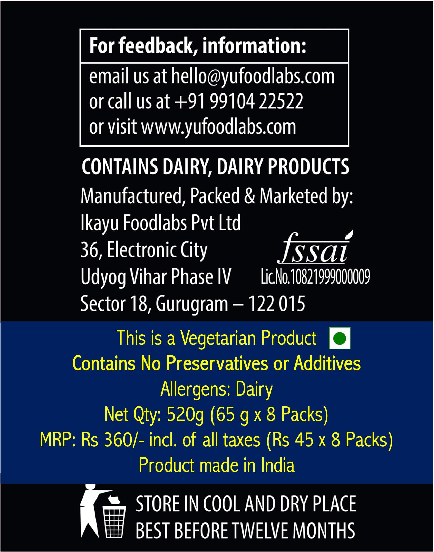 Yu Foodlabs Yu Foodlabs Italian Cheese Sauce Pasta - No Maida - No Msg - Zero Preservatives - Instant Penne Pasta With Sauce - Ready To Eat Pasta In 5 Mins - 520 Gram (65G X Pack Of 8)