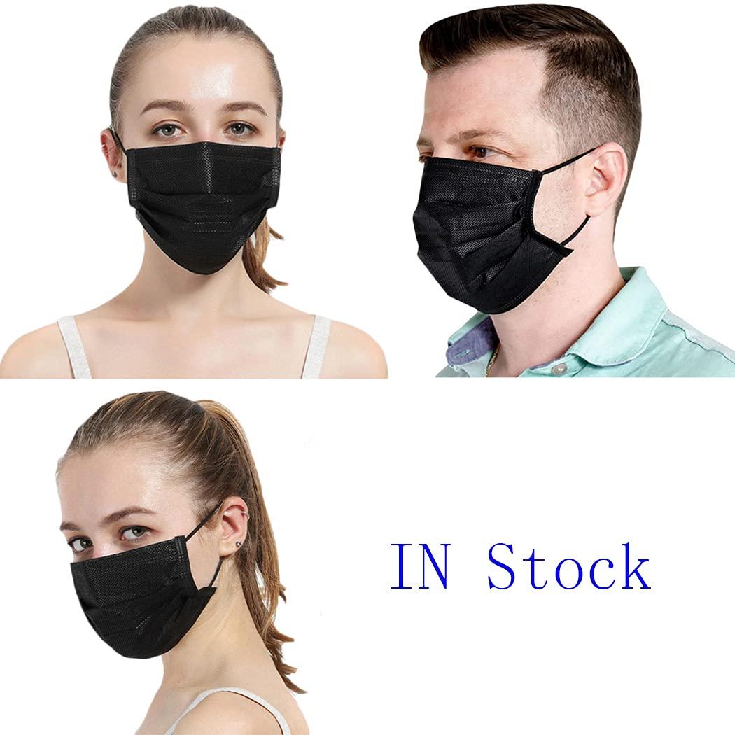 NNPCBT NNPCBT Nonwoven Fabric, Women 100Pcs 3 Ply Black Disposable Face Mask Filter Protection Face Masks