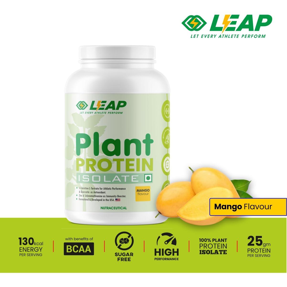 LEAP Leap Plant Protein - Pea Plant-Based Protein Powder, Gluten-Free, Metabolism Booster, Amino Acid Profile, Immunity Enhancer, Formulated in USA (Mango)