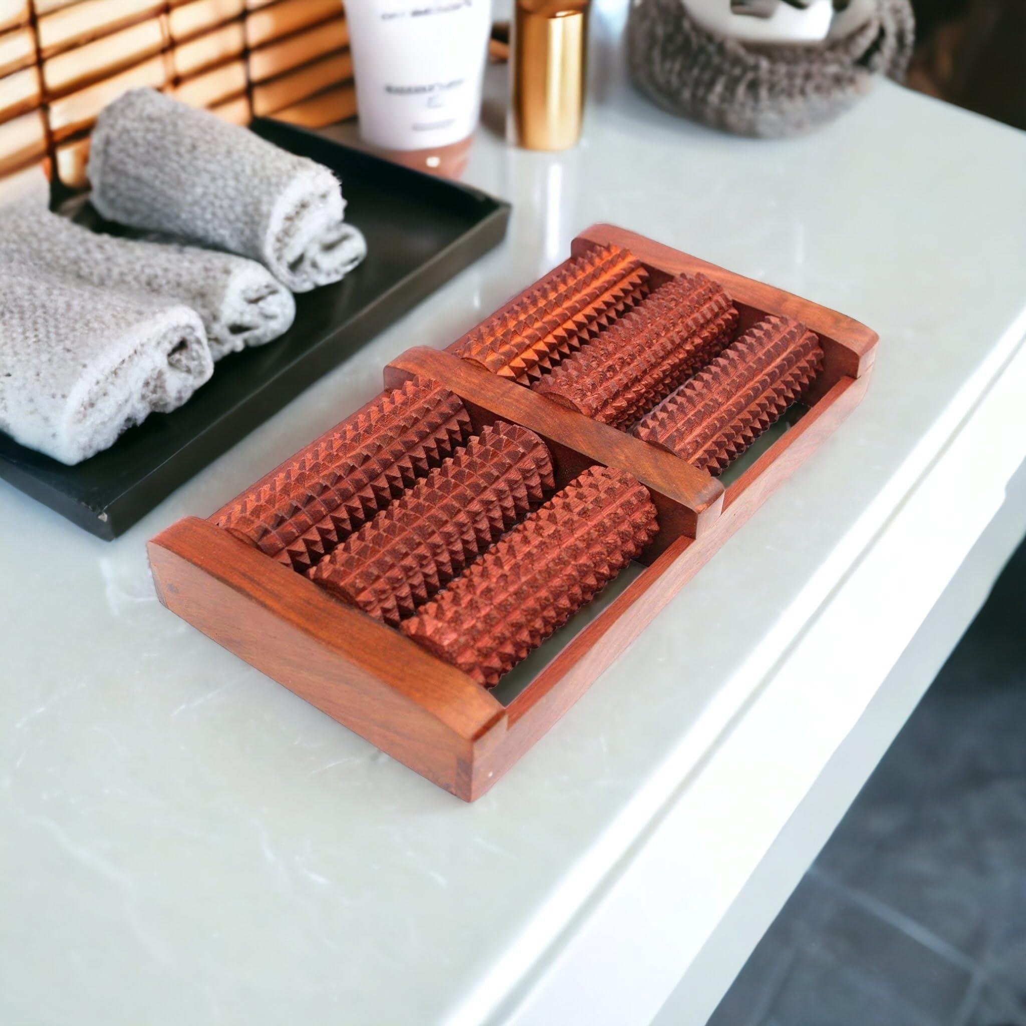 CraftsCollectionStore CraftsCollectionStore Crafts Collection Store Wooden Foot Massager Acupressure and Pain Relief 6 Roll/Feet Massager 6 Roller Stress Acupressure (Brown)