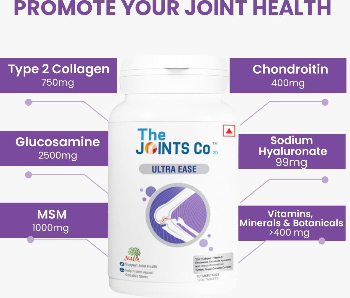 The JOINTS Co The Joints Co Ultra Ease with Type II Collagen, Bones & Joint Support Supplement Glucosamine Chondroitin MSM HA Complex & Herbal Blend for Joints, Bones & Cartilage Wellness - 90 Tablet (Pack Of 1)