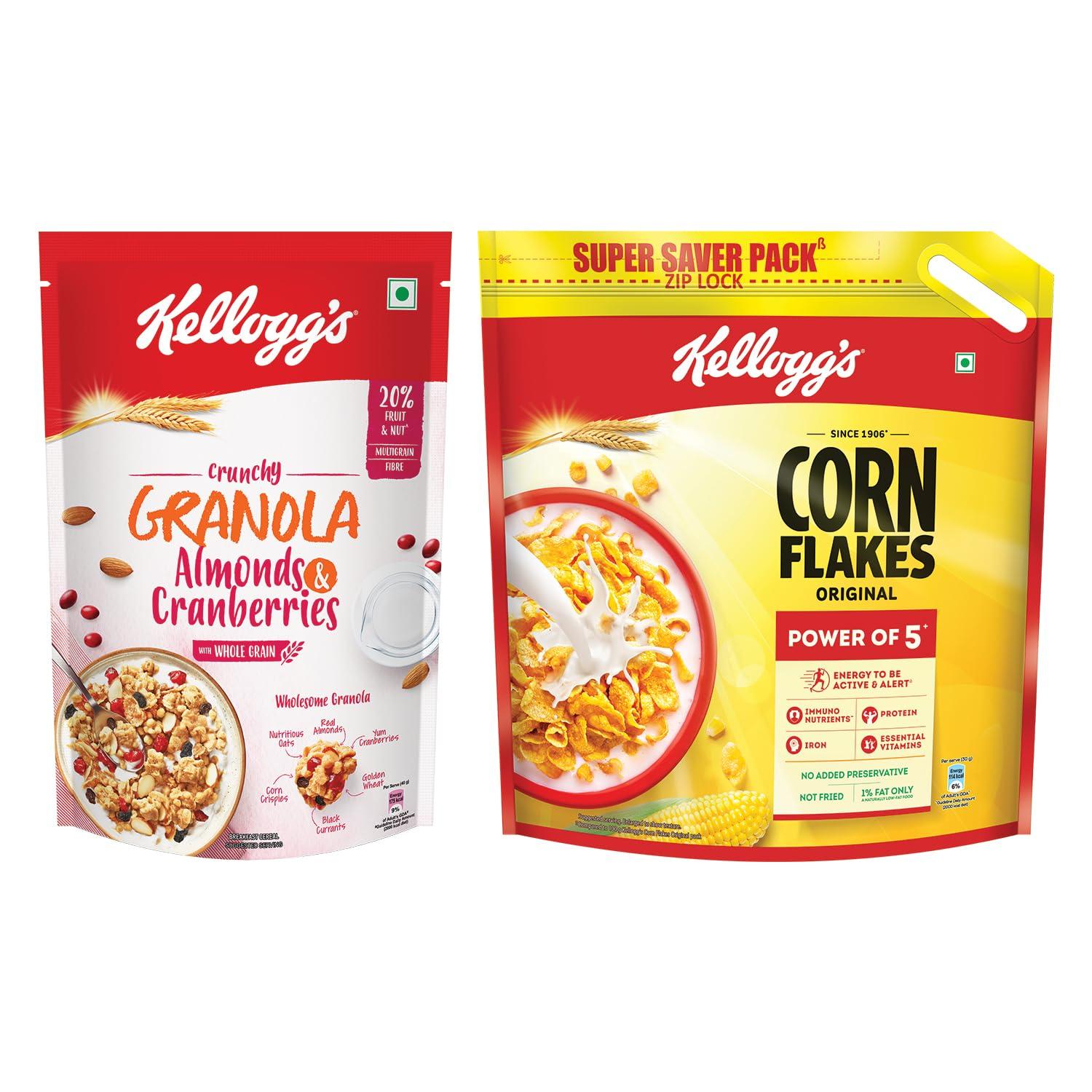 Kellogg's Kellogg\'s Combo, Crunchy Granola Almonds And Cranberries 460G And Kellogg\'S Corn Flakes Original, 1.2 Kg