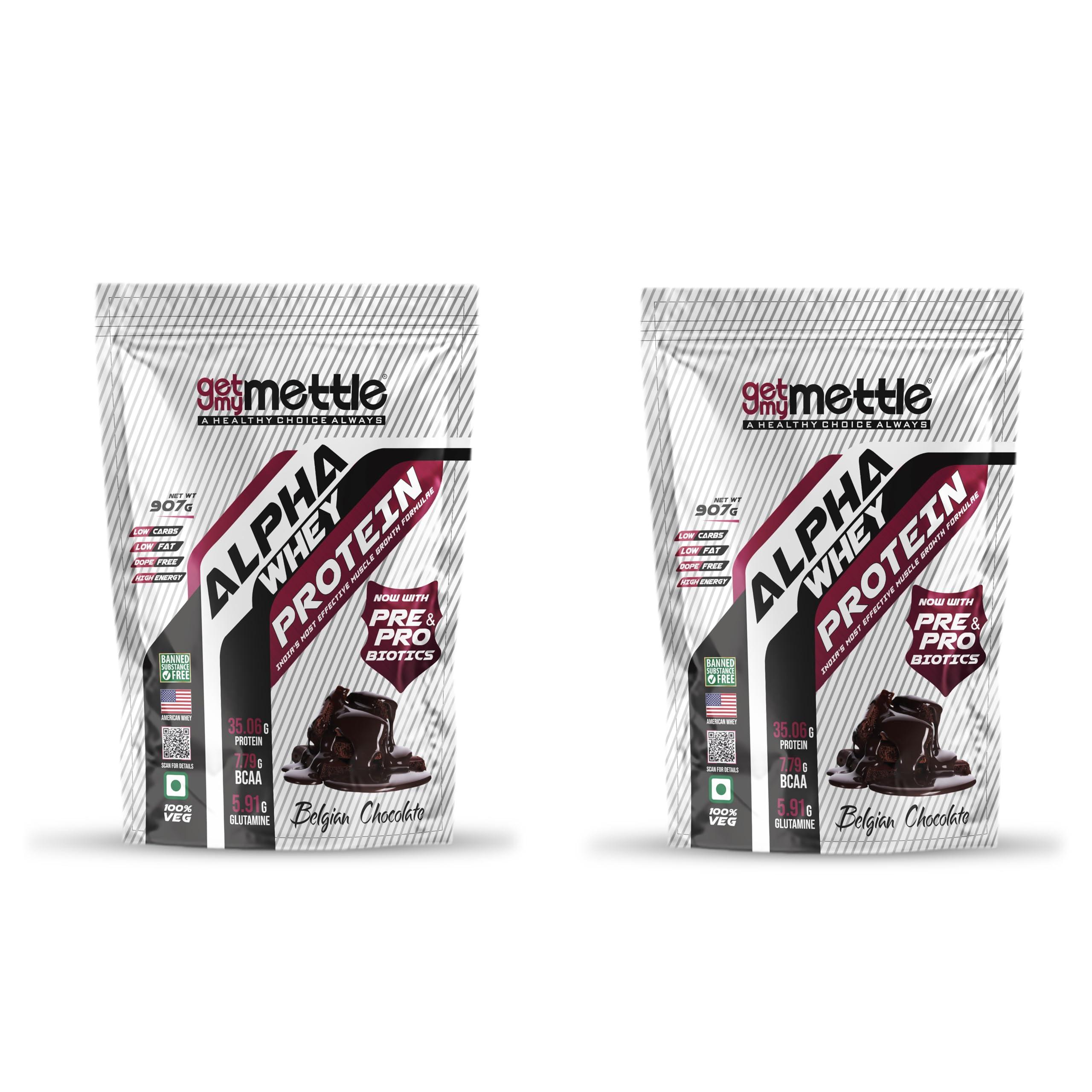 swasthum Getmymettle| Alpha Whey Protein|35.06g Protein| Pack Of 2 |Whey Protein |Belgian Chocolate, 907G
