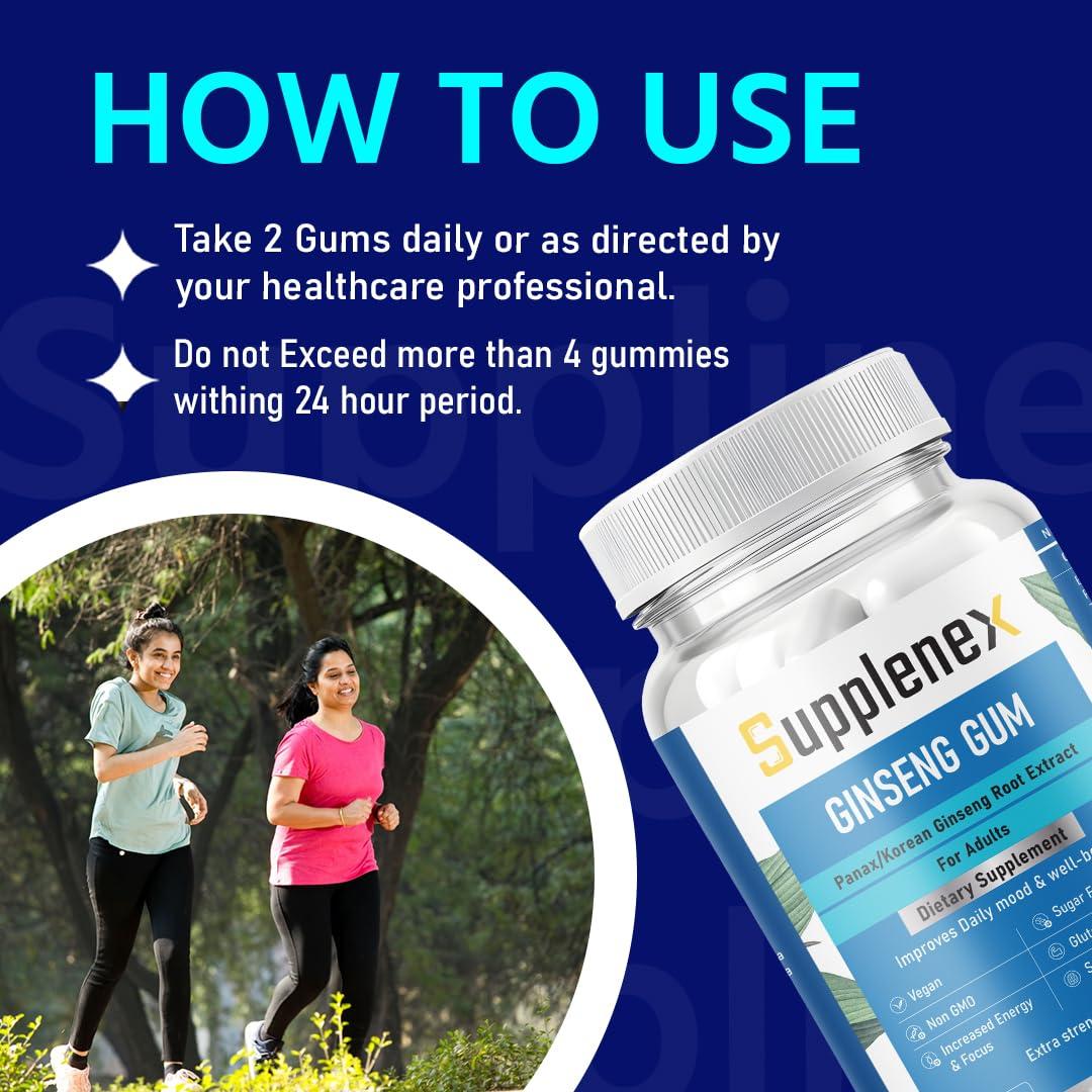 Supplenex Supplenex Ginseng Gum Panax/Korean Ginseng Root Extract 30 Chewing Gum | 150mg Per day | Supports Energy, Vitality & Strength | For Men & Women