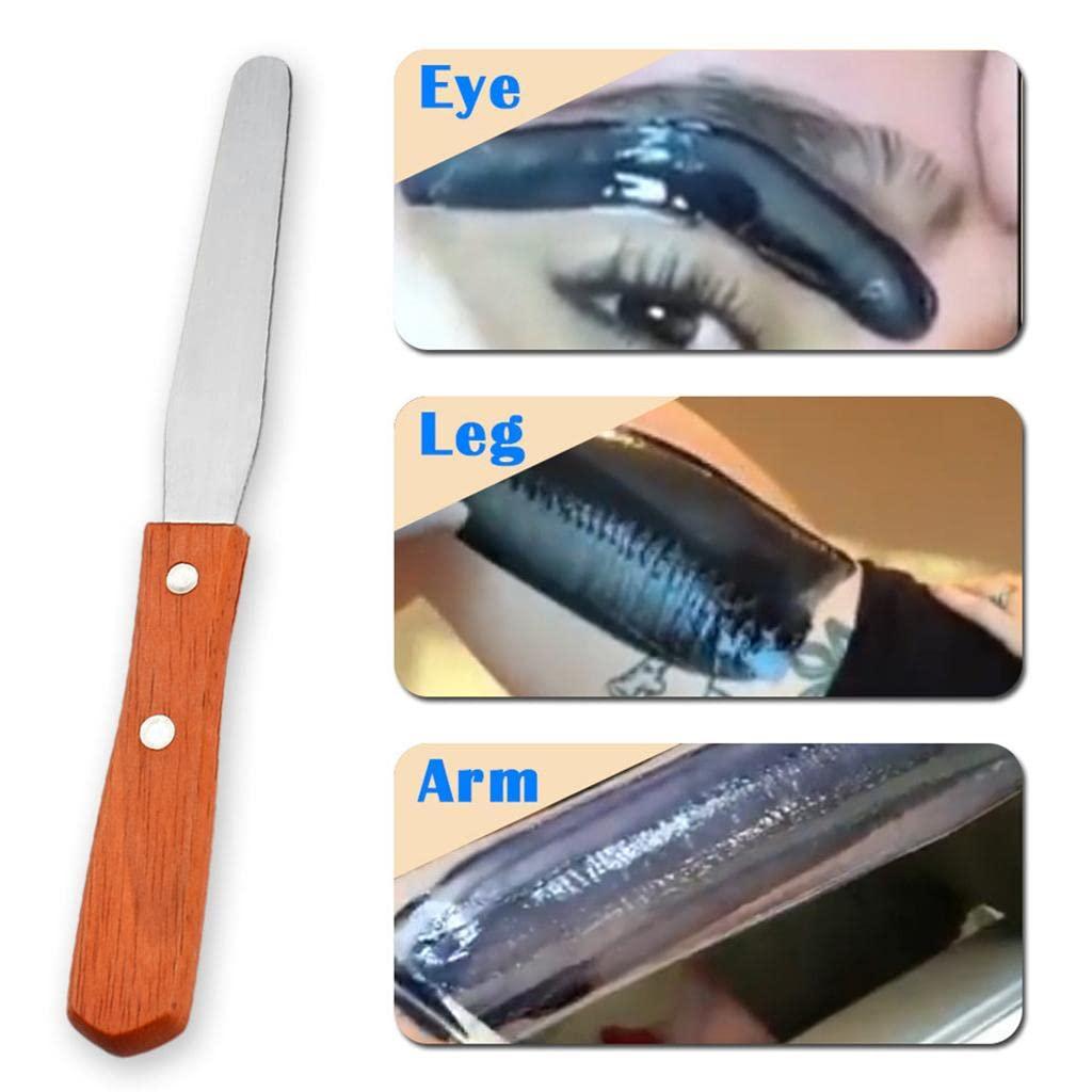 CALANDIS CALANDIS Straight Stainless Steel Waxing Spatula Metal Wax Mixing Applicator with Wood Handle Body Eyebrow Hair Removal Tool