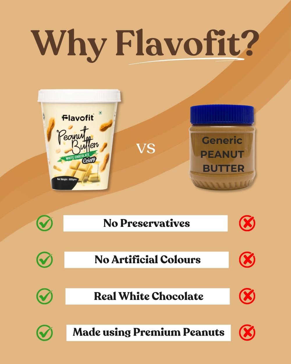 Flavofit Flavofit Crispy White Chocolate Peanut Butter 500g | 24g Protein | Healthy & tasty | Vegan | Cholesterol & Trans fat free