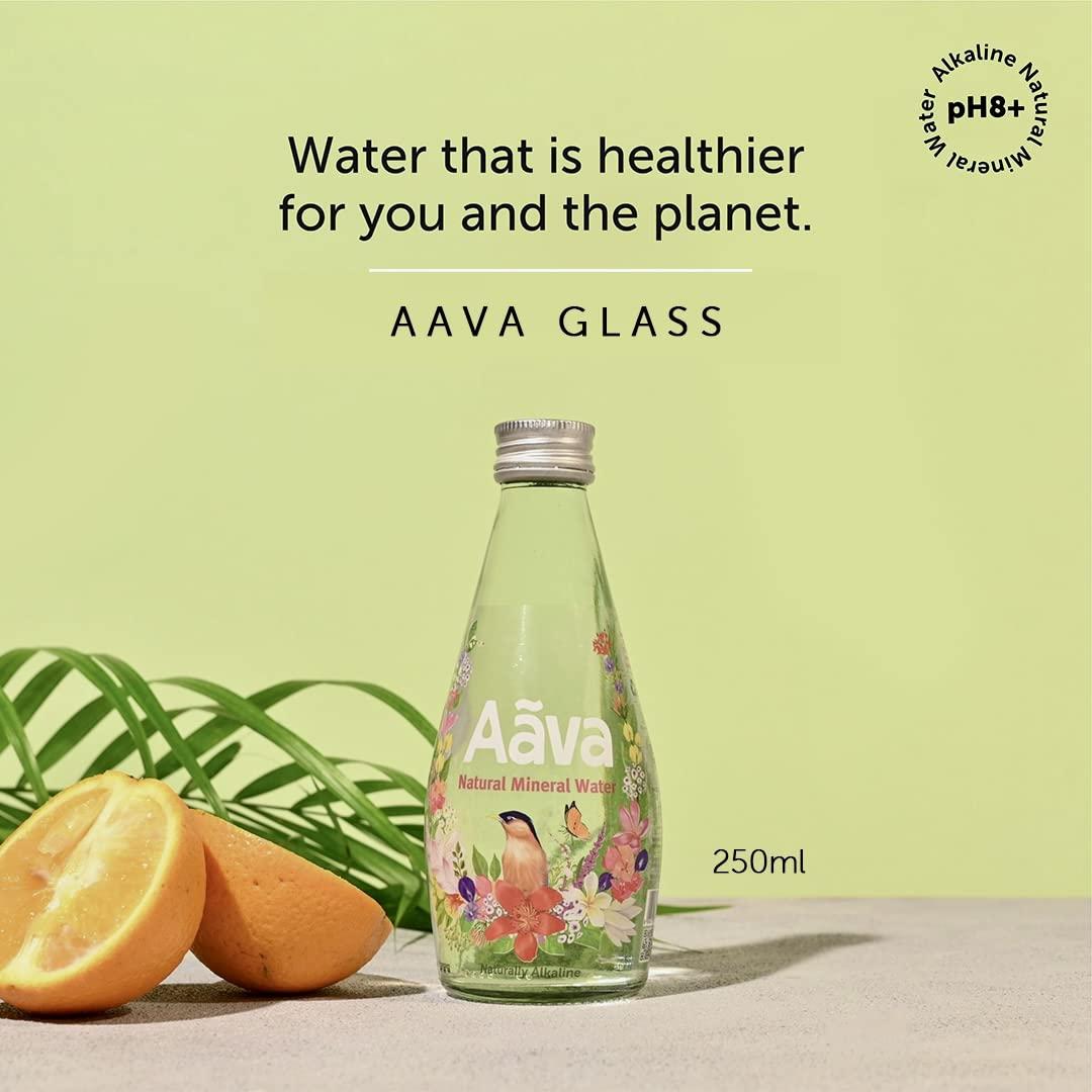 AAVA Aava Natural Mineral Water 250 ml Glass Bottle (Naturally Alkaline ; Origin Aravalli Range; pH 8+; Natural Fortified with Calcium and Magnesium) (Pack of 8)