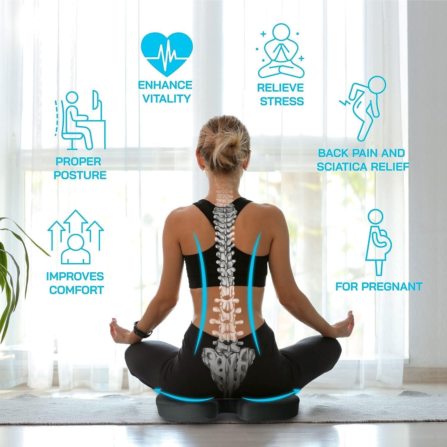 kossto kossto Orthopedic Memory Foam Coccyx Seat Cushion for Tailbone, Sciatica, Lower Back Pain Relief for Office/Home Chair & Wheelchair Sitting Seat with 2 Years Warranty| L -Above 80kg Wt.| (Black)