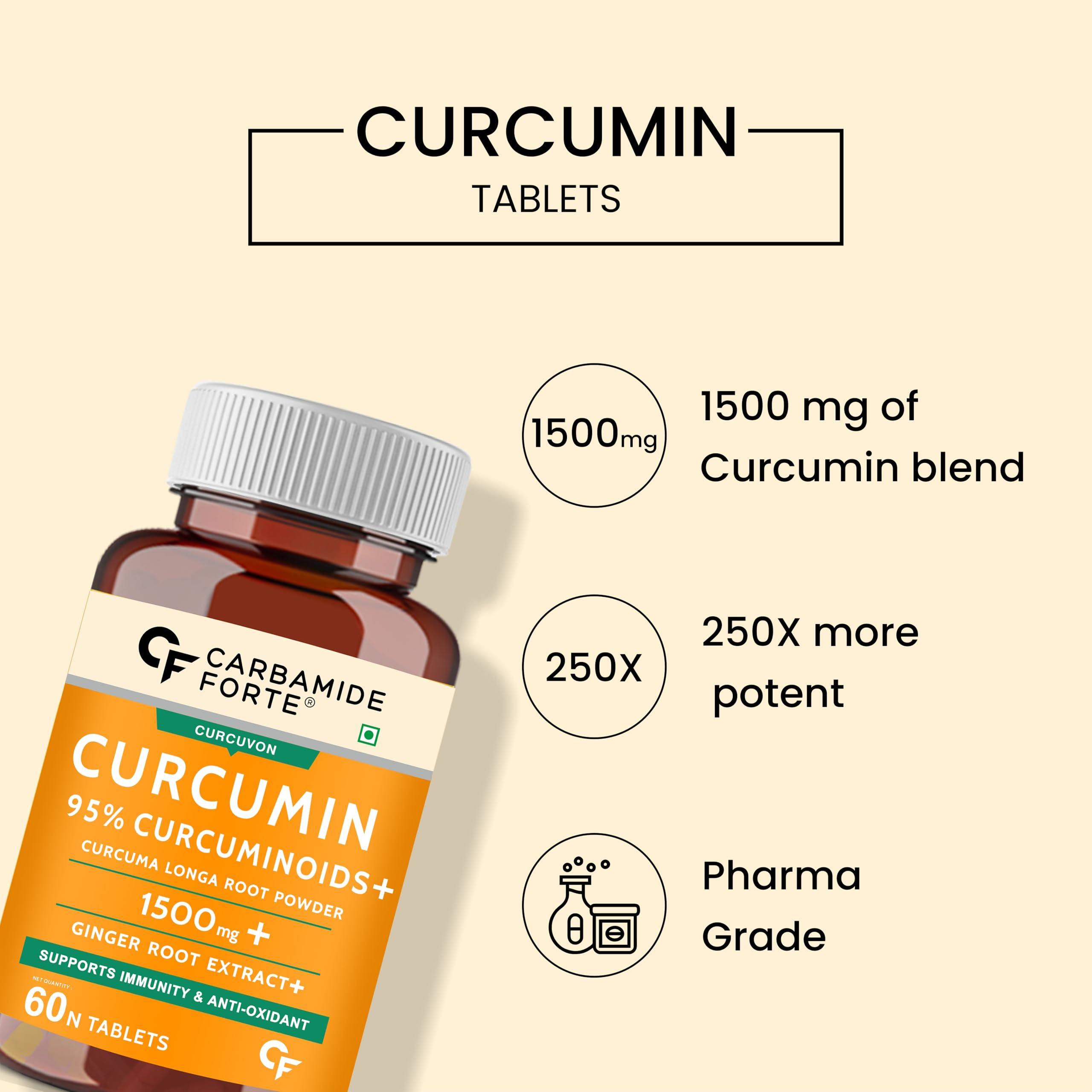 Carbamide Forte Carbamide Forte Curcumin Tablets with Piperine Tablets with 95% Curcuminoids |Anti inflammatory Supplement for Adults with Curcuma Longa, Turmeric Powder & Ginger 60 Veg Tablets (Pack of 3)