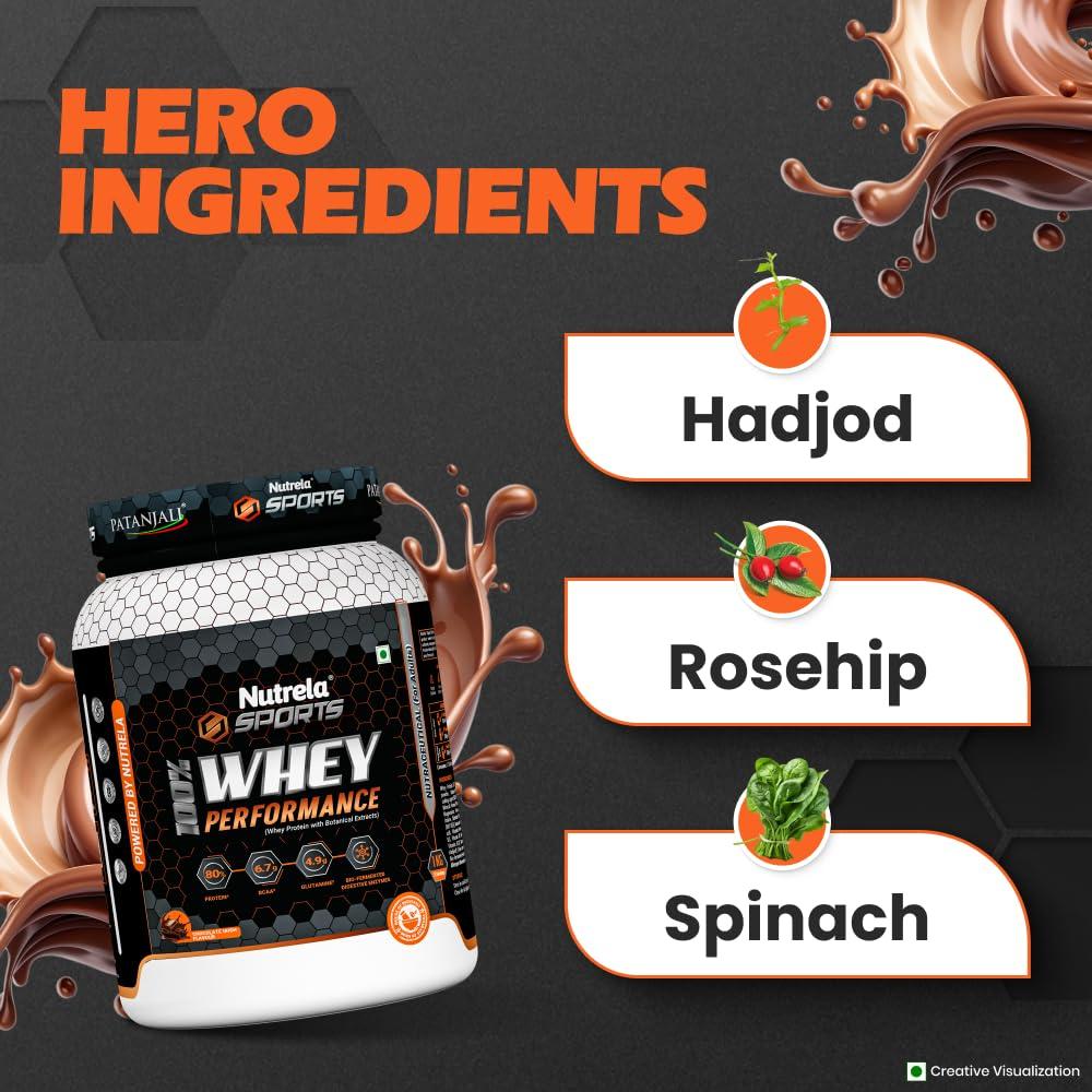 NUTRELA NUTRELA Sports Patanjali Premium 100% Whey Concentrate with Isolate Protein Powder | 80% Protein, 6.7g BCAA, 4.9g Glutamine | 1kg  Irish Chocolate Flavour