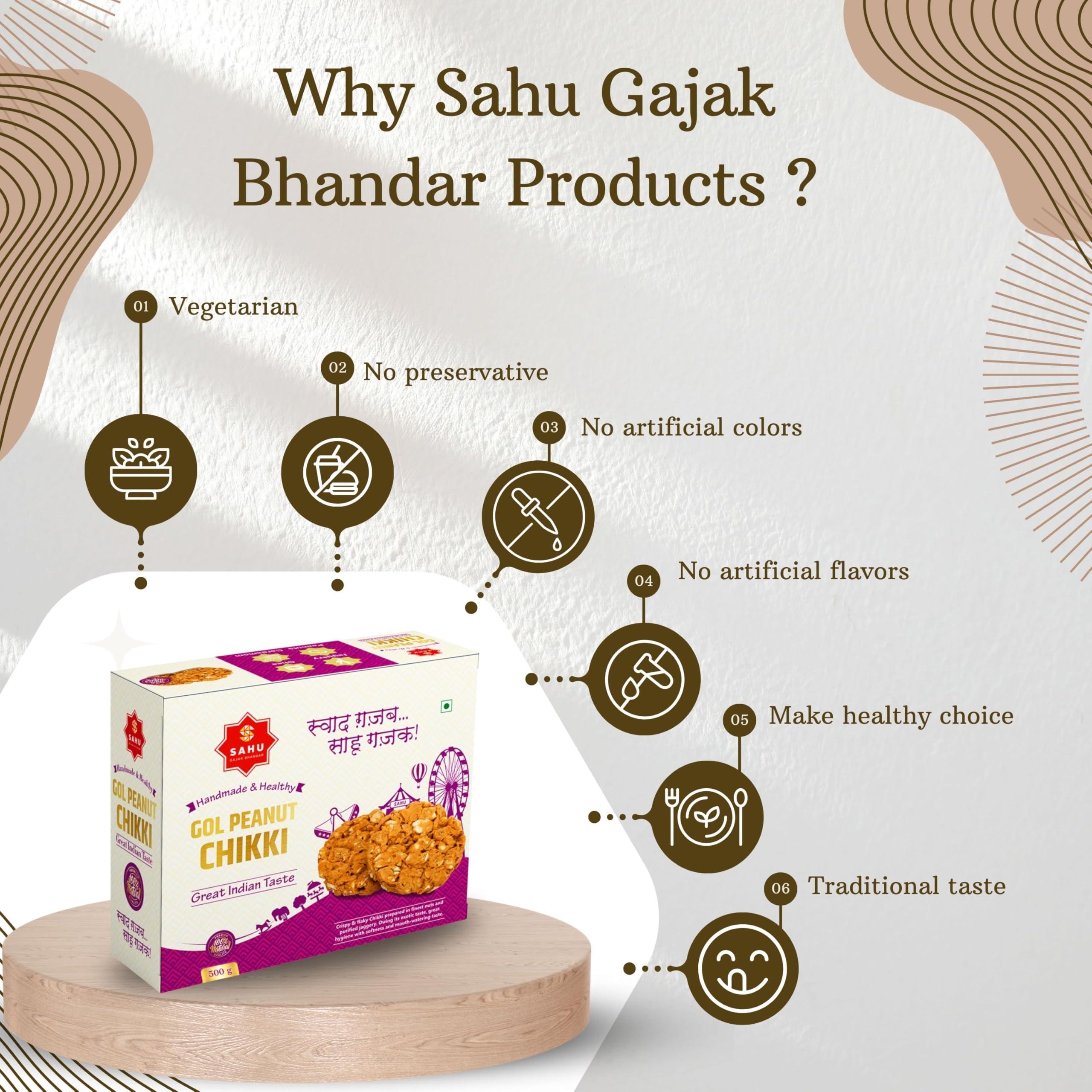SAHU GAJAK BHANDAR SAHU GAJAK BHANDAR Gol Roasted Peanut Chikki Snacks 1500 gm (Pack of 3 Box Each 500g ) | Chiki | Chikibar | Chikki | Chikkies | Chikkie