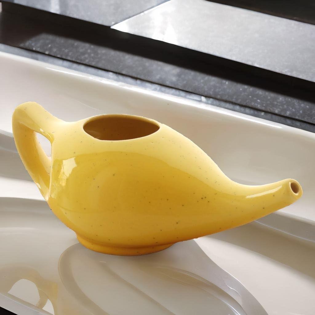 2activelife 2activelife Ceramic Neti Pot for Sinus, Jal Neti pots for Nasal Cleansing, Nose congestion and Passages Jala kriya (Yellow Crackle)