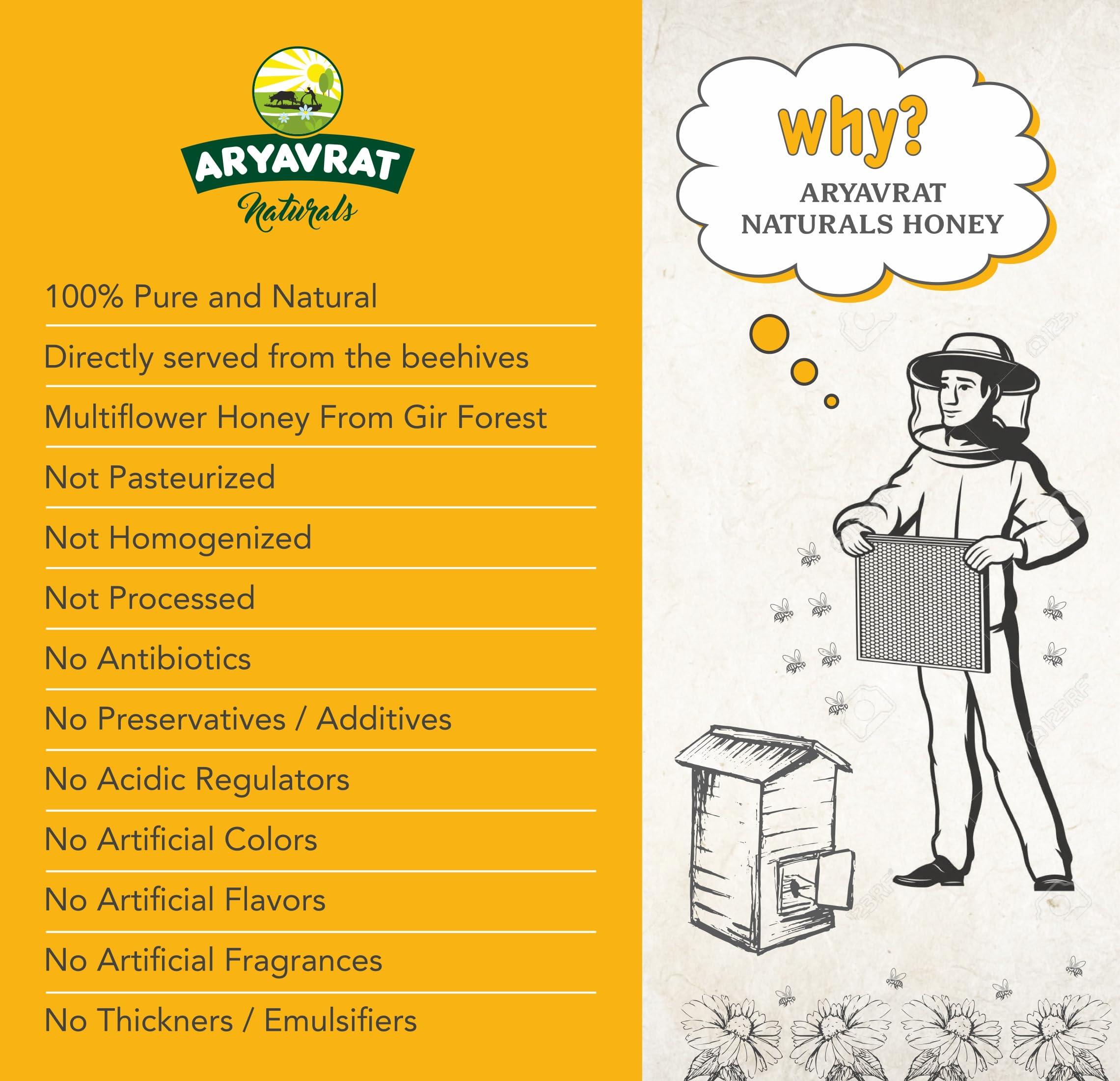 ARYAVRAT NATURALS ARYAVRAT NATURALS - Raw Organic Honey 500g Glass Jar | National & Unprocessed Honey | Original Multiflora Honey | 100% Pure Honey & Natural Immunity Booster - Unprocessed & Healthy