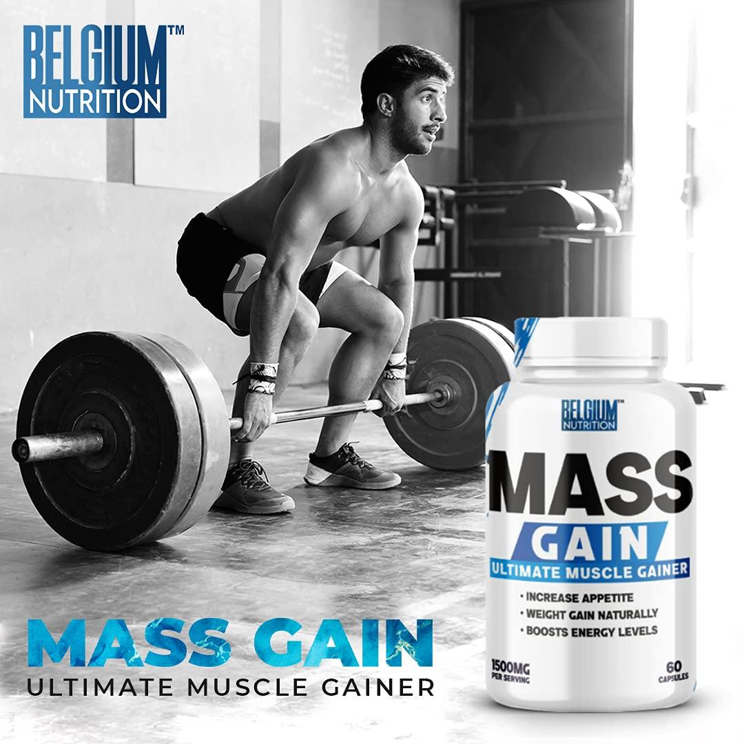Belgium Nutrition Belgium Nutrition Bulk Gain Mass & Weight Gainer Capsule for Fast Weight & Muscle Gain, Muscle Building Weight Lifters Supplement Muscle Growth, Stamina & Strength - Men & Women, 60 Cap. | Free Shaker