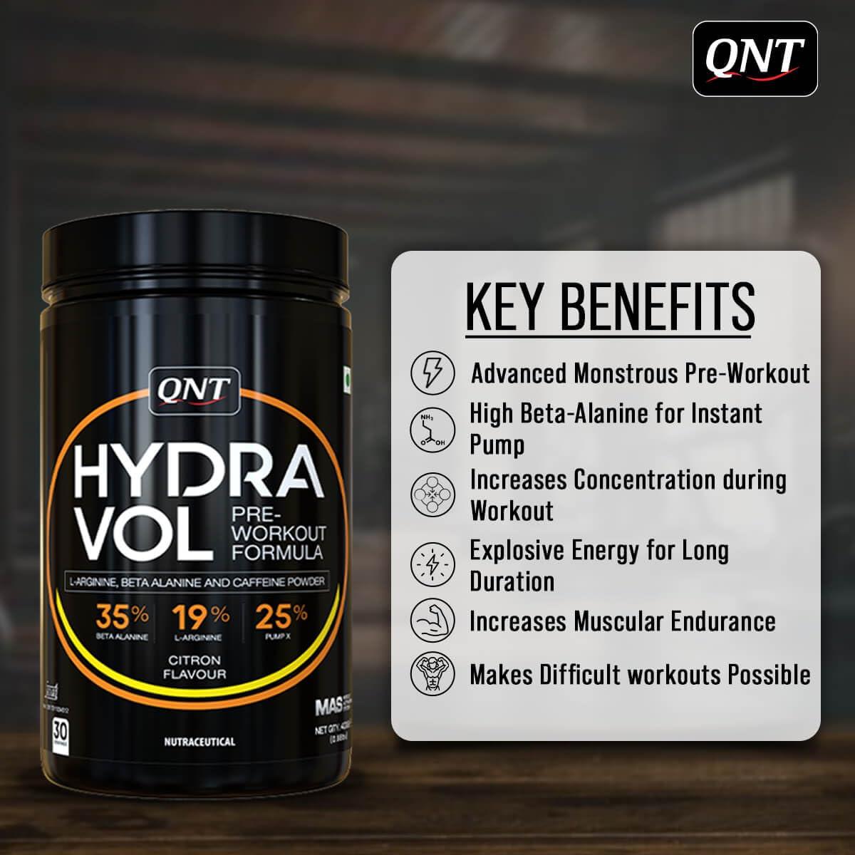 QNT QNT Hydravol Pre-Workout Supplement | 400g | Naval Orange | Instant Energy & Quick Muscle Pump | Beta-Alanine & Caffeine For Enhanced Focus & Muscle Strength