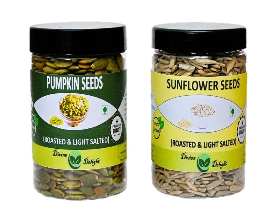 divine delight PUMPKIN SEEDS AND SUNFLOWER SEEDS COMBO PACK (150 G EACH)