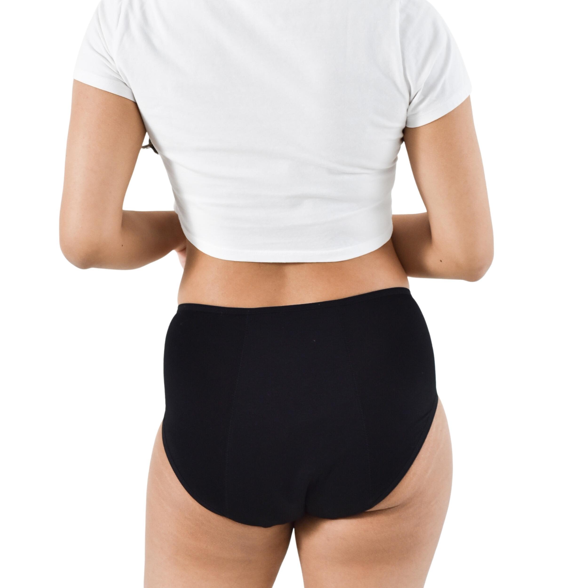 Nushu Nushu Hip Hugger Period Panty for Women & Girls - Leak Proof & Reusable Underwear - For Super Heavy Flow, Absorbs Up to 6 Pads - 12-24hrs Protection, Bamboo Fabric Panty -(L) Black