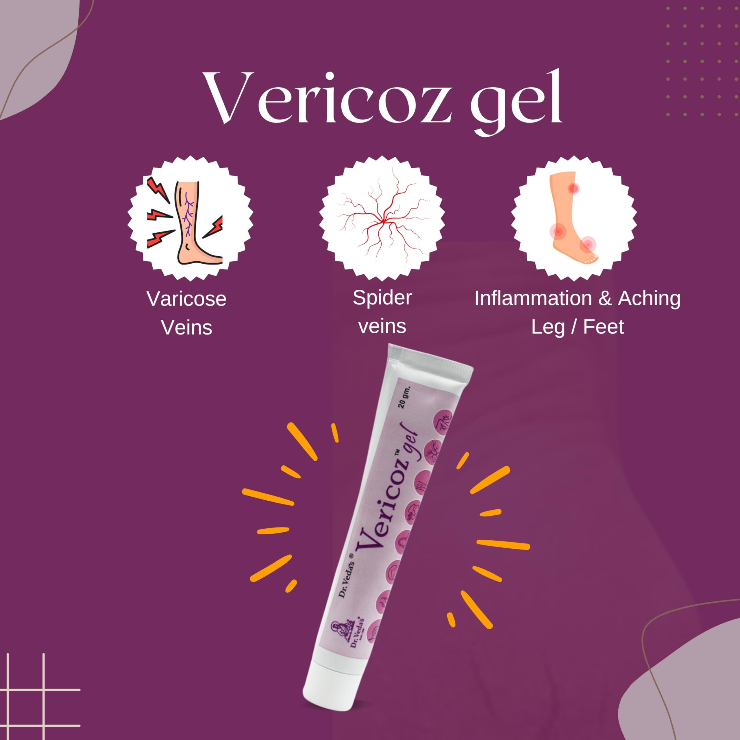 Dr. Veda\'s Dr. Veda\'s Ayurvedic Herbal Varicoz Gel | Varicose Veins, Spider Veins and Inflammation and Aching Leg/Feet - 20gm, Pack of 3