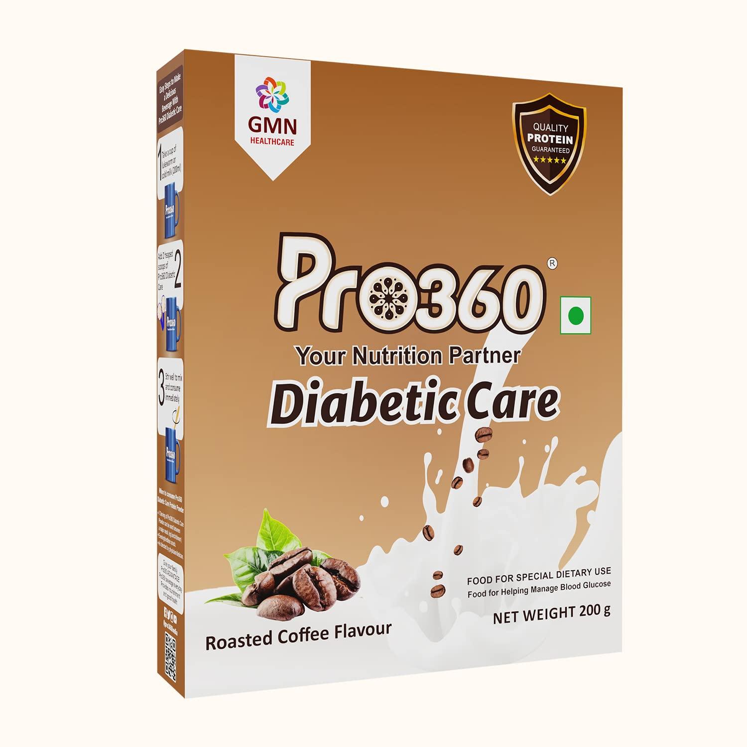 PRO360 Pro360 Diabetic Care Protein Powder for Diabetes - Food Supplement for Diabetic Patients - Helps in Managing Blood Sugar Levels - Zero Added Sugar - 200g Refill pack (Roasted Coffee)