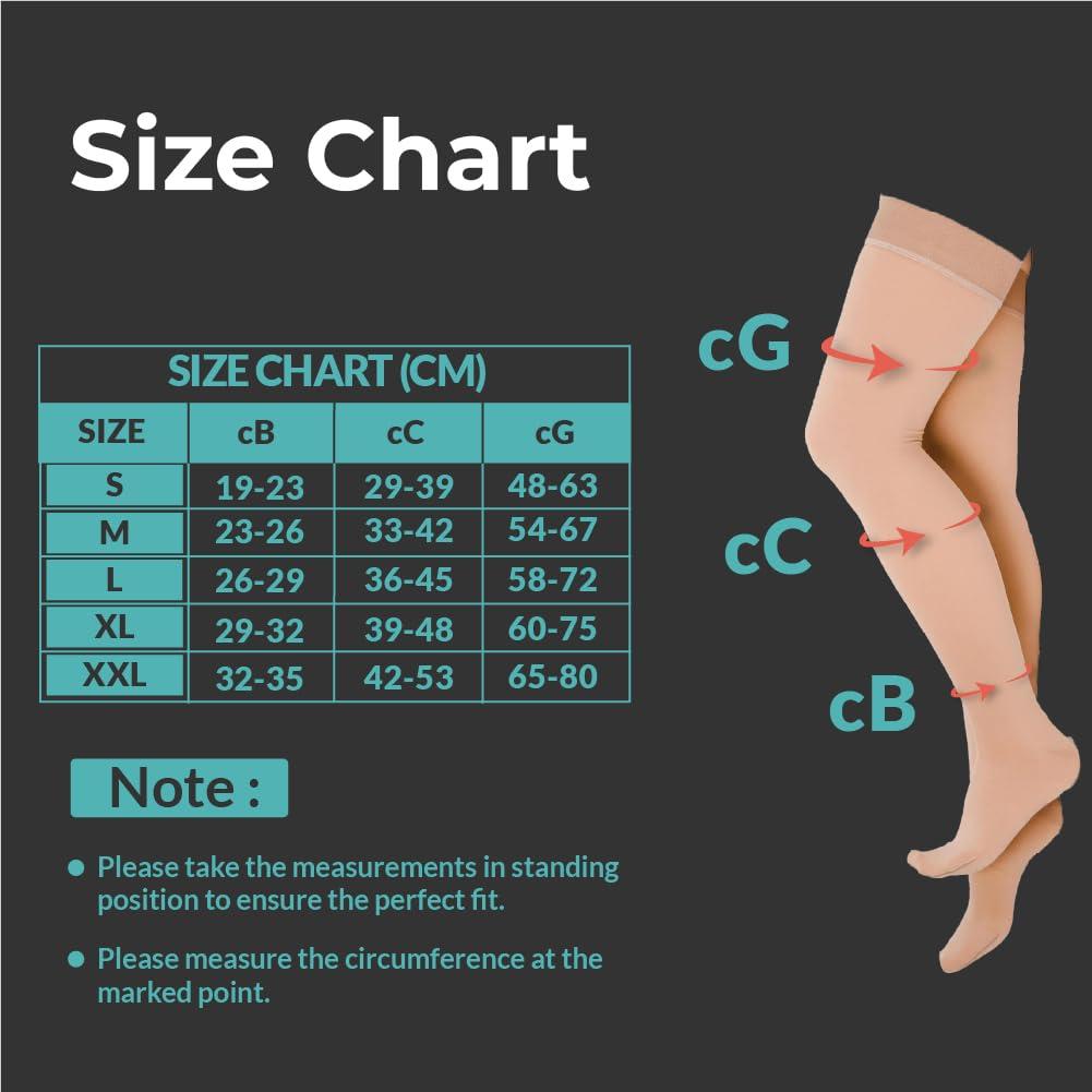 Healthshine Healthshine Class 2 Medical Compression Stocking Thigh Length | Soothing Relief for Swollen, Tired Legs | Varicose Vein Socks for Men & Women | Pocket-Friendly in Medium Size | CE, ISO Certified