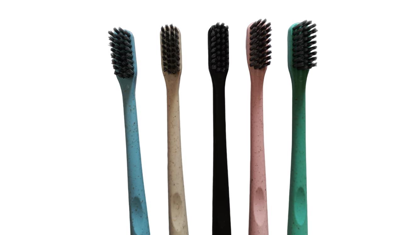 YO DeSi - your own desi YO Desi- Eco-Friendly Biodegradable Toothbrush, Charcoal activated Bamboo Bristles, Manual Toothbrush (5pcs)