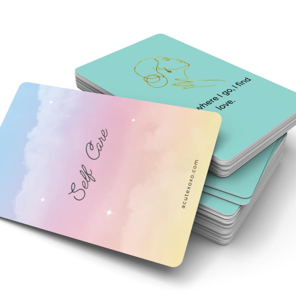 Acute Xoxo 40 Self Care Cards for Women | Positive Affirmation | Body and Mind Positivity | Self Love, Motivation, Kindness Cards | Colourful Cards. Great Gifts